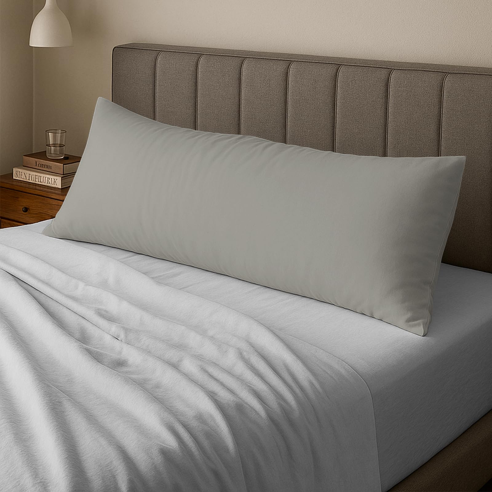 Pizuna Cotton Ash Grey Body Pillow Cover 1 Piece Only, 400 Thread Count 100% Long Staple Cotton Body Pillow Case 52x140 cm