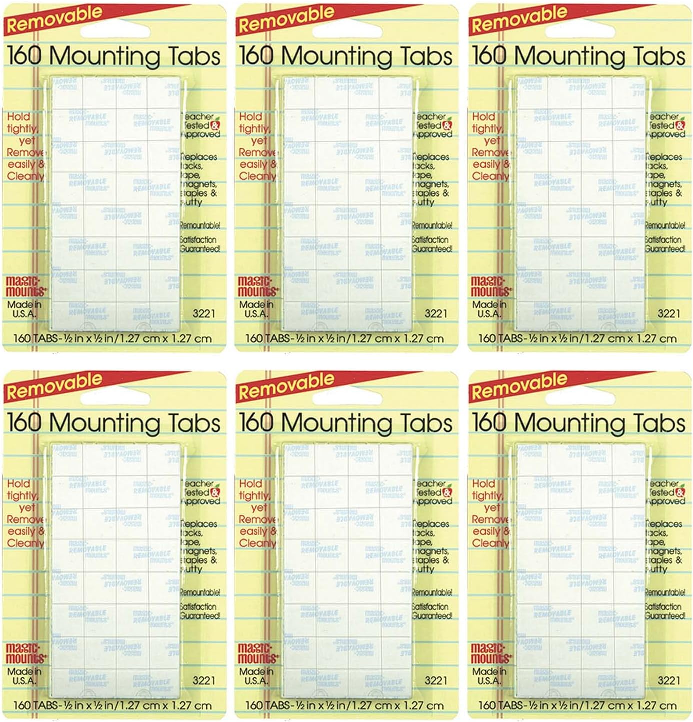 Magic Mounts Removable Mounting Tabs, 1/2" x 1/2", 160 Per Pack, 6 Packs