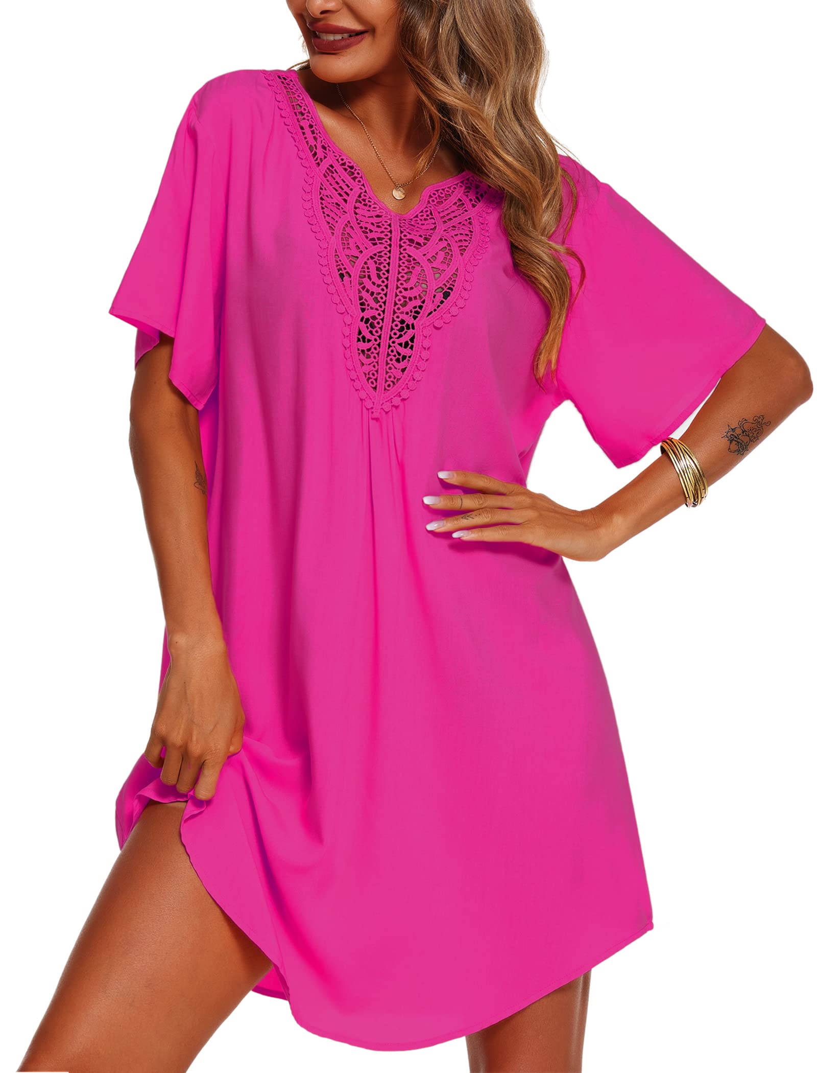 Supnier Womens Bathing Suit Cover Up Dress Lace Crochet V Neck Summer Beach Bikini Swimsuit Coverup