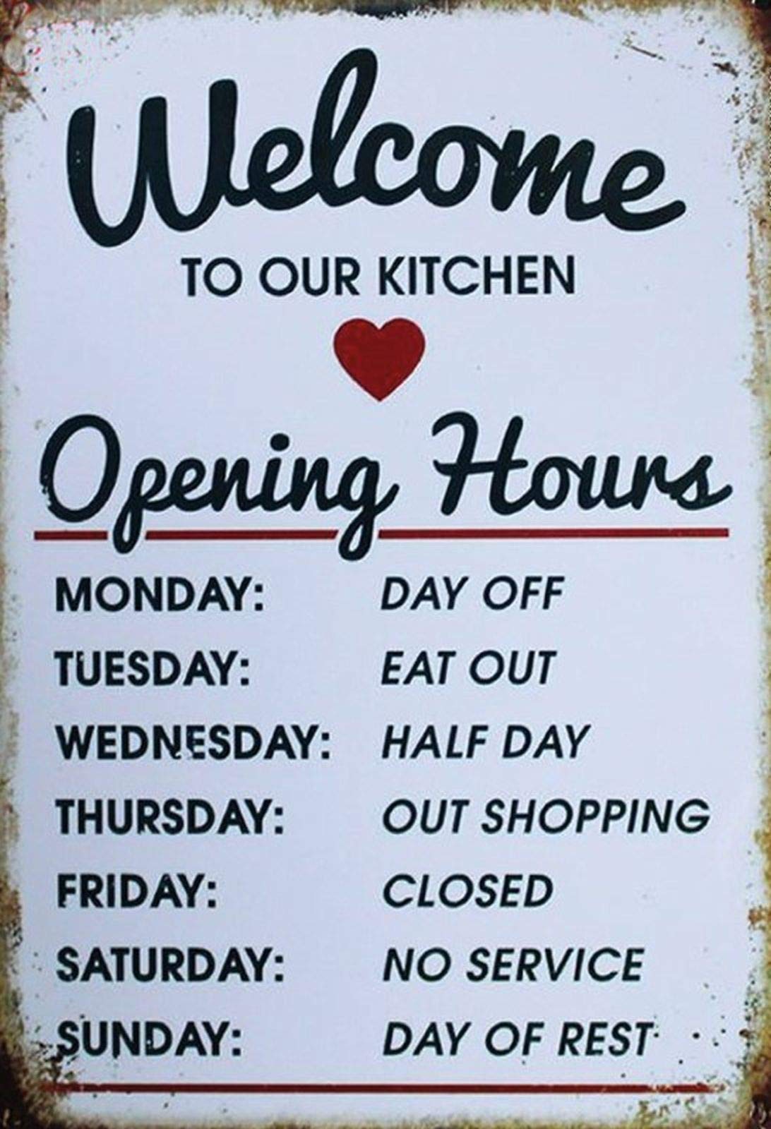 Kexle Welcome to Our Kitchen Opening Hours Funny Tin Sign Kitchen and Dining Room House Decor Food Drink Bar 20 cm x 30 cm