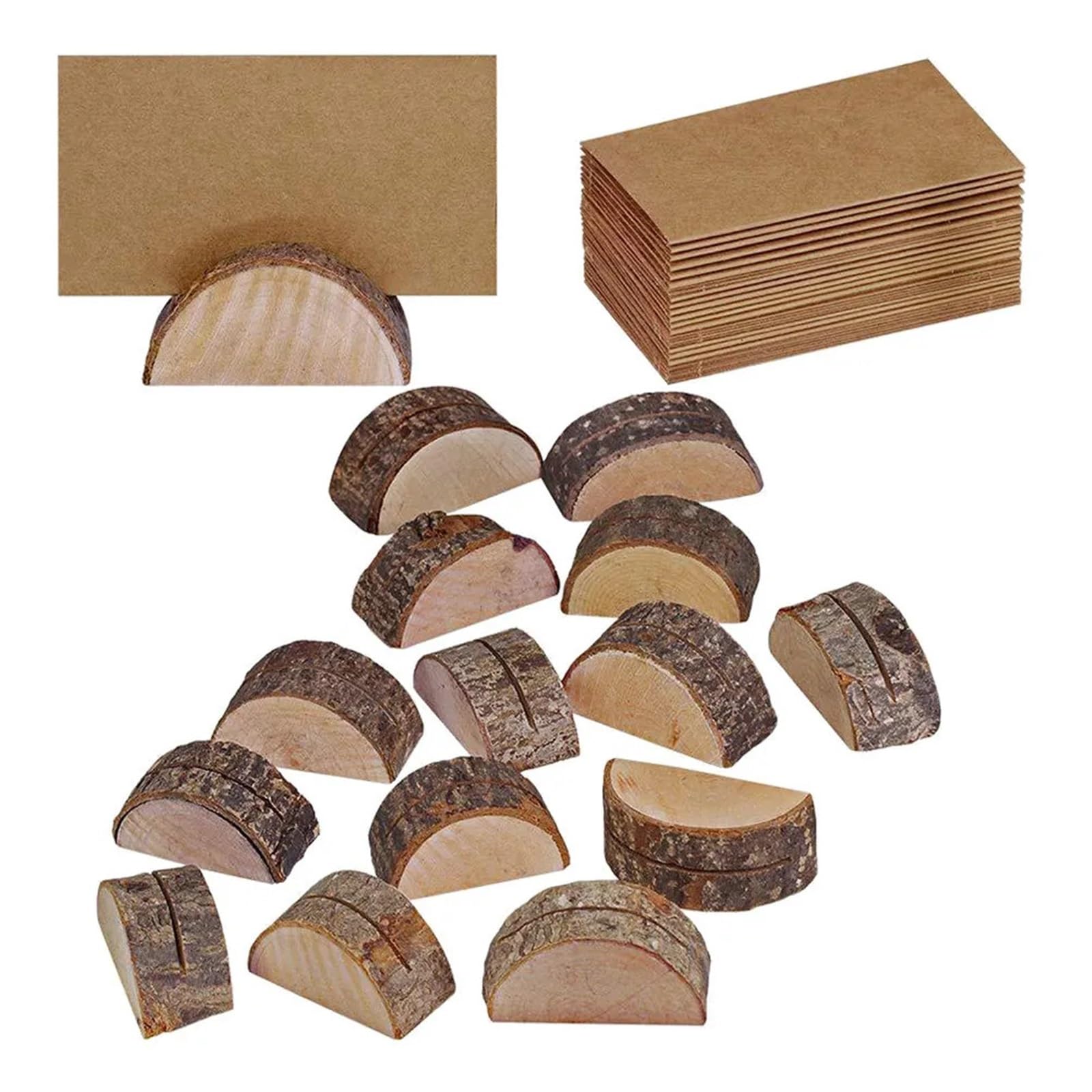 Memo-Clip-Halter, 50 Sets, Holz-Fotohalter, Stump-Form, Memo-Organizer, Platzhalter für Hochzeitsbankett (Halbkreis und Papierkarte) für Tische, Laden, Etiketten, Büro, Hochzeit, Party