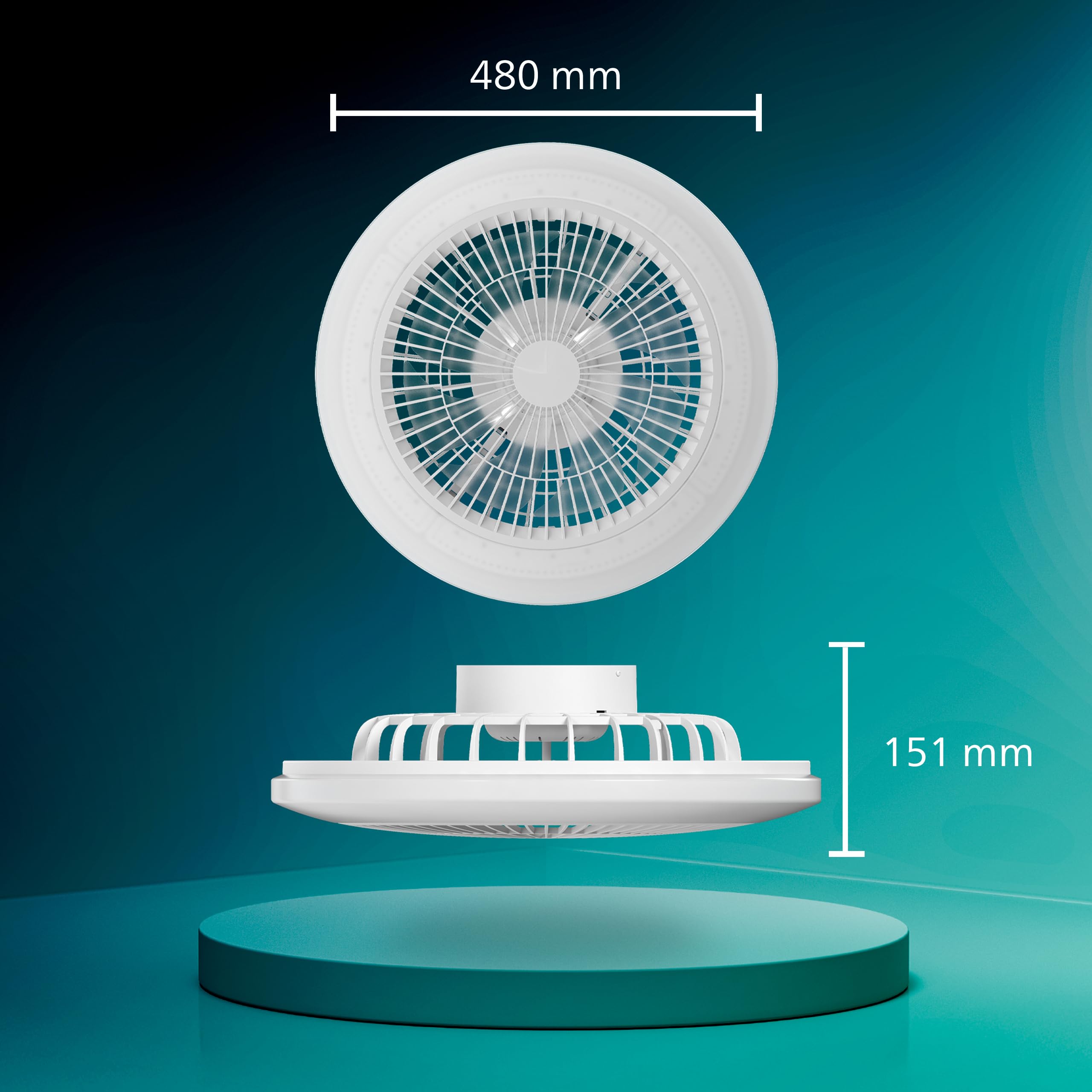 Lampa z wiatrakiem Philips Amigo LED, Zakrzywione Łopatki w Bezpiecznej Podwójnej Obręczy, Średnica 48 cm, 4400 Lumenów, Pełna Paleta Kolorów i Regulowana Barwa 2700–6500 K, 6 Prędkości, Pilot, Biały