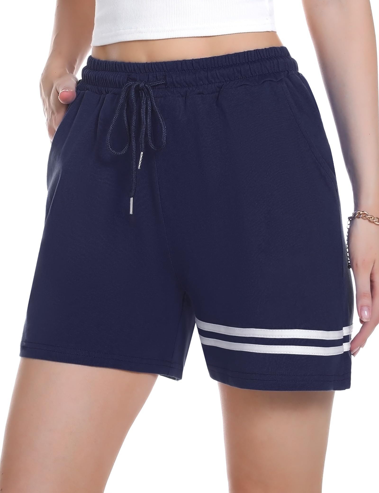 Gyabnw Pantaloncini Donna Sportivi, Pantaloncini Sportivi in Cotone, Pantaloni Estivi Donna Corti da Casa, Pantaloncini da Spiaggia con 2 Tasche per Gym Running Yoga Mare