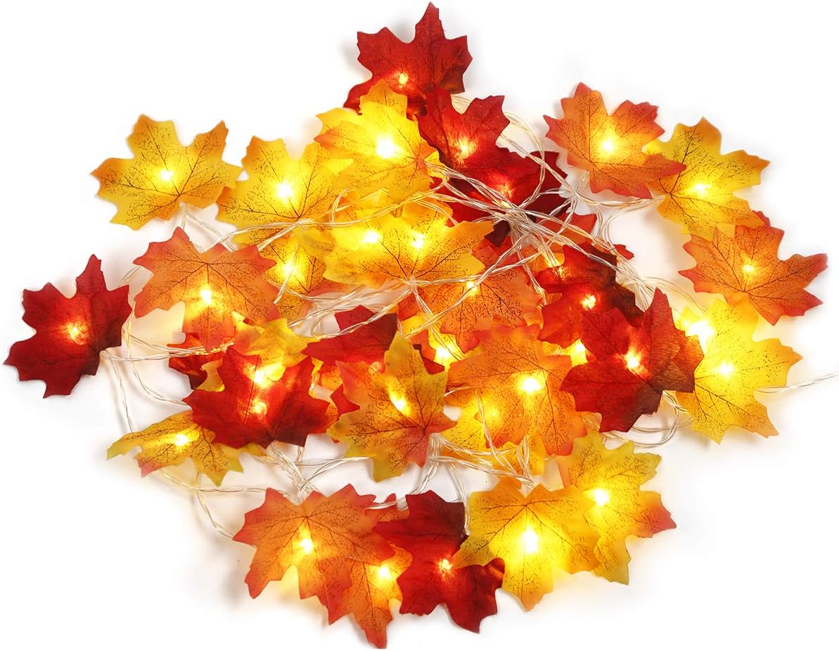 VeMee Fairy String Light, Maple Leaf Lights, 40LED,20ft/20LED 9.8ft Battery Powered Harvest Fall Garlands String Light for Home, Party, Wedding, Holiday Christmas Decoration (40LED-20FT, Muilticolor)
