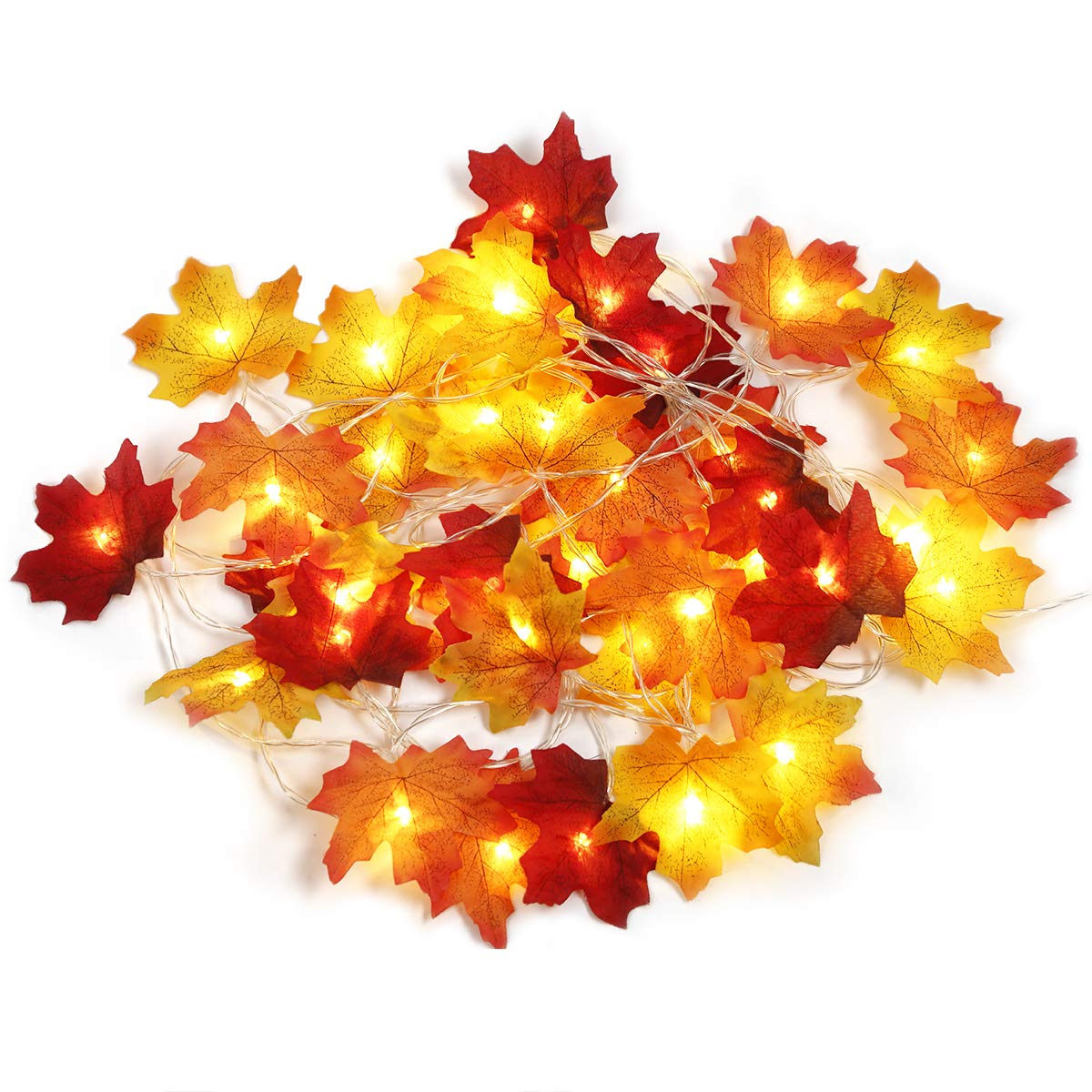 VeMee Fairy String Light, Maple Leaf Lights, 40LED,20ft/20LED 9.8ft Battery Powered Harvest Fall Garlands String Light for Home, Party, Wedding, Holiday Christmas Decoration (40LED-20FT, Muilticolor)