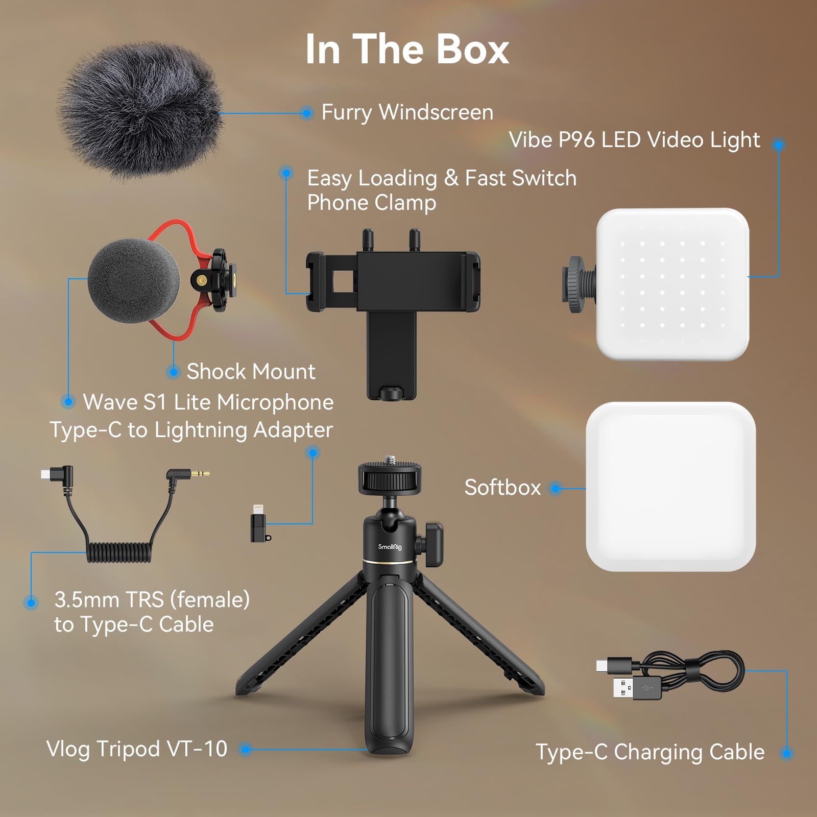 SMALLRIG Kit di Vlogging per iPhone, Kit di Creazione di Contenuti, Attrezzatura per la Registrazione Video, con Treppiede, Supporto, Luce e Microfono - 4369