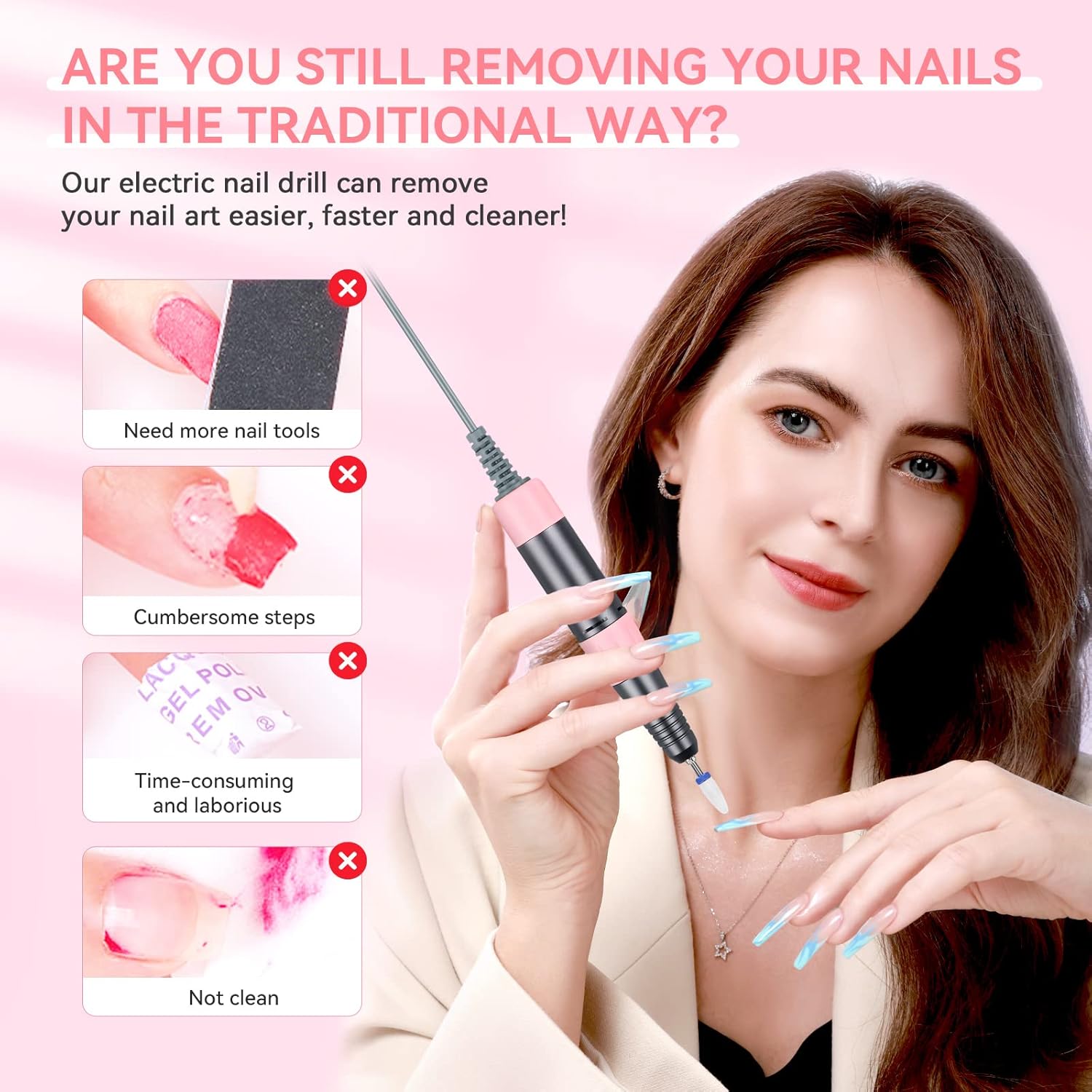 Saviland Electric Nail Drill: Professional Nail Drill Machine 35000PRM Rechargeable Nail D rill Kit for Acrylic/Gel Nails Removal Portable Nail Flie Manicure Pedicure Kit for Salon Home DIY