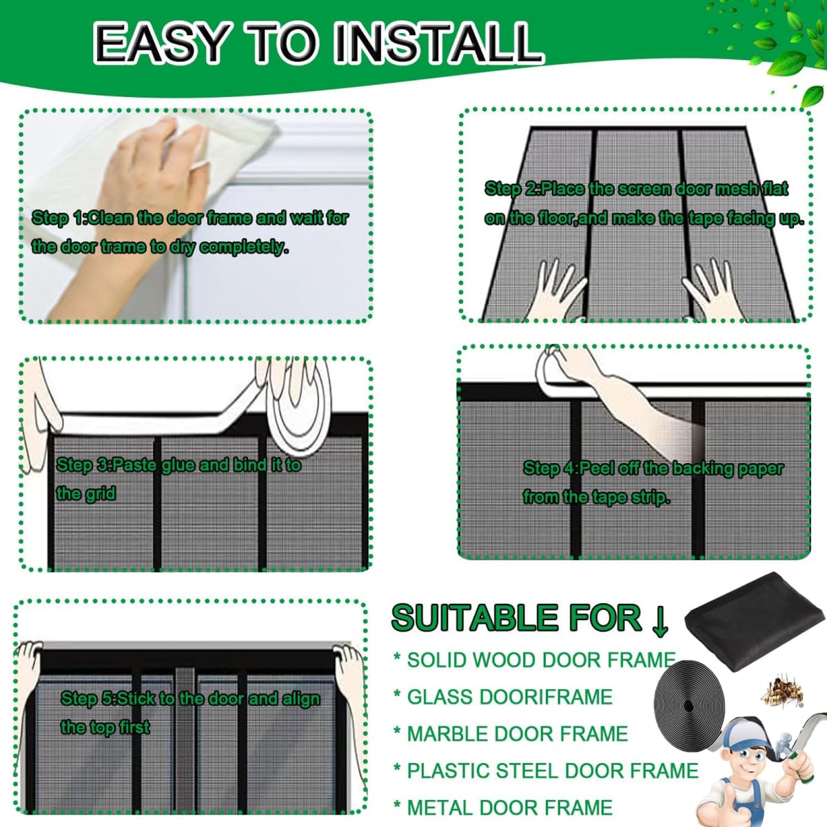 Negro 295x250cm Pantalla de Fibra de Vidrio – Protección Duradera Contra Insectos sin Bloquear la Ventilación