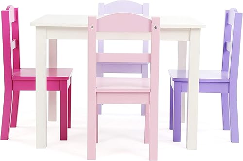 Miniatura 20 de Humble Crew- Juego de mesa y 4 sillas de madera para niños, gris/azul/verde/amarillo Gris/Azul/Verde/Amarillo,Blanco/Gris,blanco/rosa/púrpura