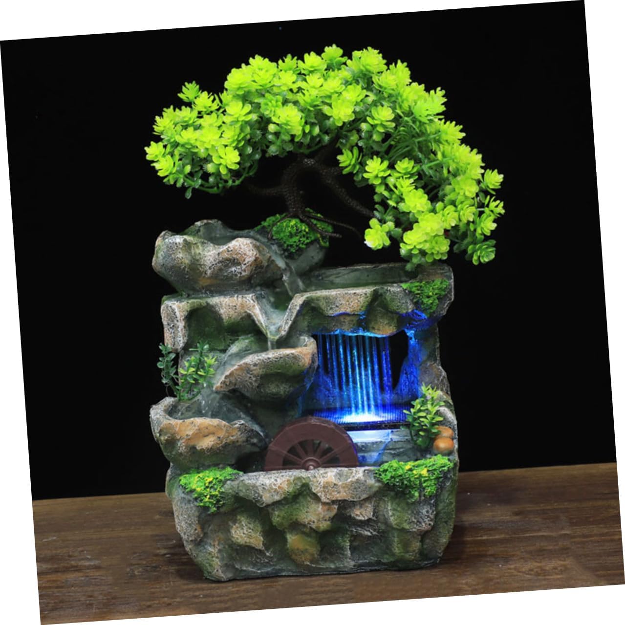 PRETYZOOM Mini Indoor Tabletop Water Fountain with Quiet Flowing Waterfall Artistic Desk Decoration for Home Office Bedroom Humidifying Relaxation Feature with US Plug