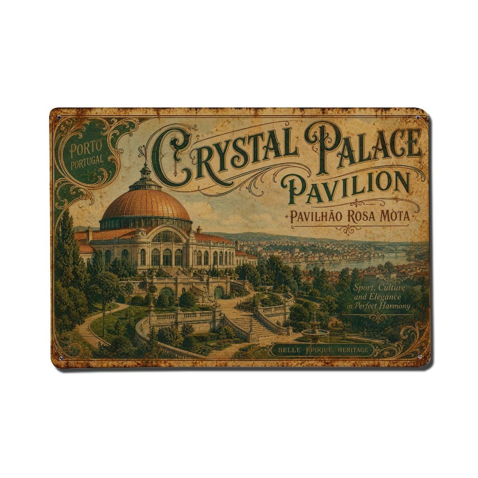 Yrnq 08X12inch Vintage Style Vintage Palacio Cristal Pavilion Gardens View Portugal Metal Tin Sign