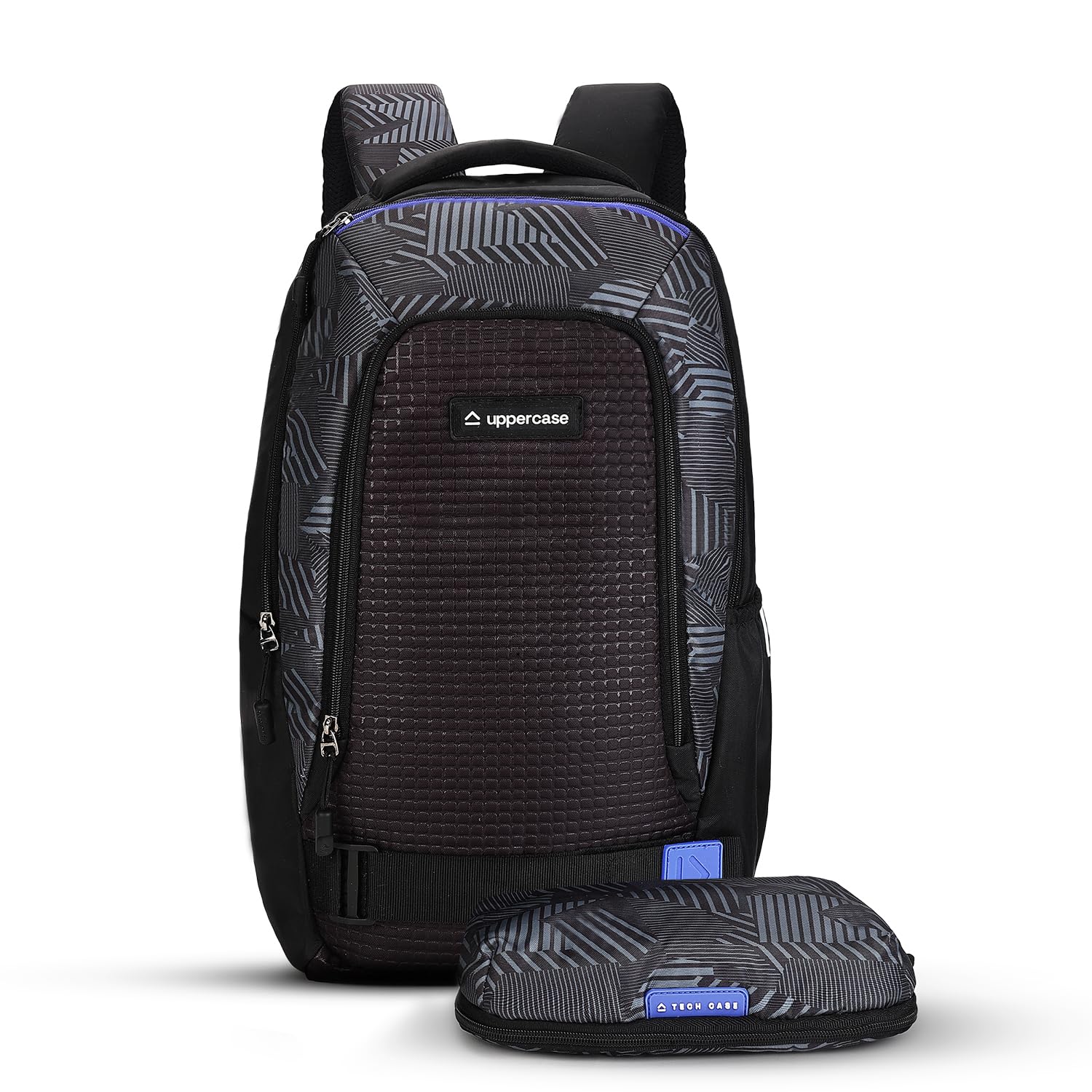 uppercase Pixel Plus Laptop Backpack | Well-Padded, Separate Tech Organiser, Rain Cover, Trolley Sleeve, Side Bottle Pocket | 500 Days Warranty | Black