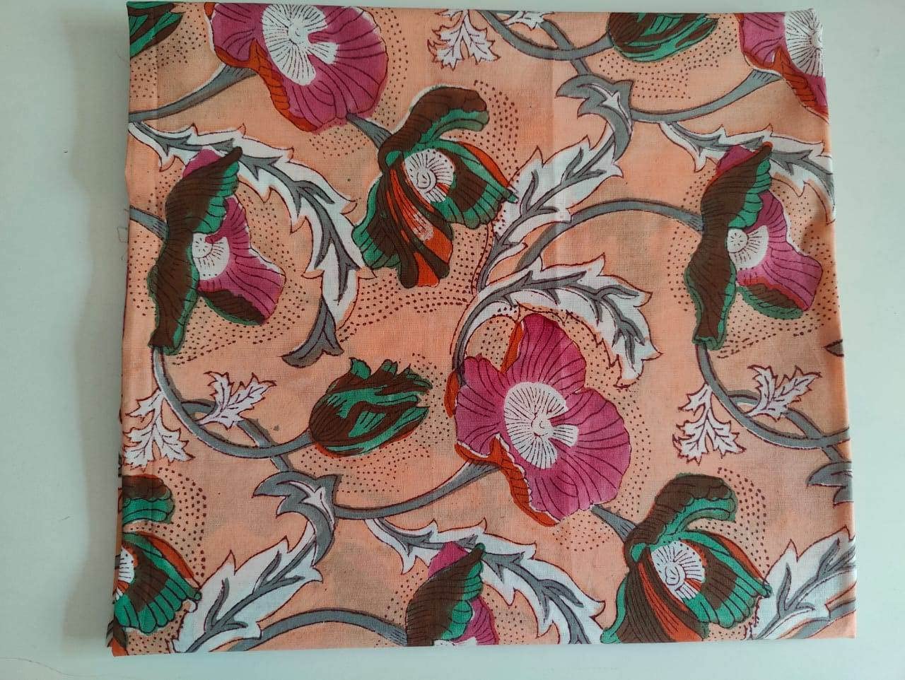 Fashionmart Floral Printed Cotton Fabric Cloth Hand Block Print Fabric Women Material Running Jaipuri Hand Block Printed Women Dress Material Kurtis Natural 44" Inches Width 2.5 Meter (Pattern 16) 4