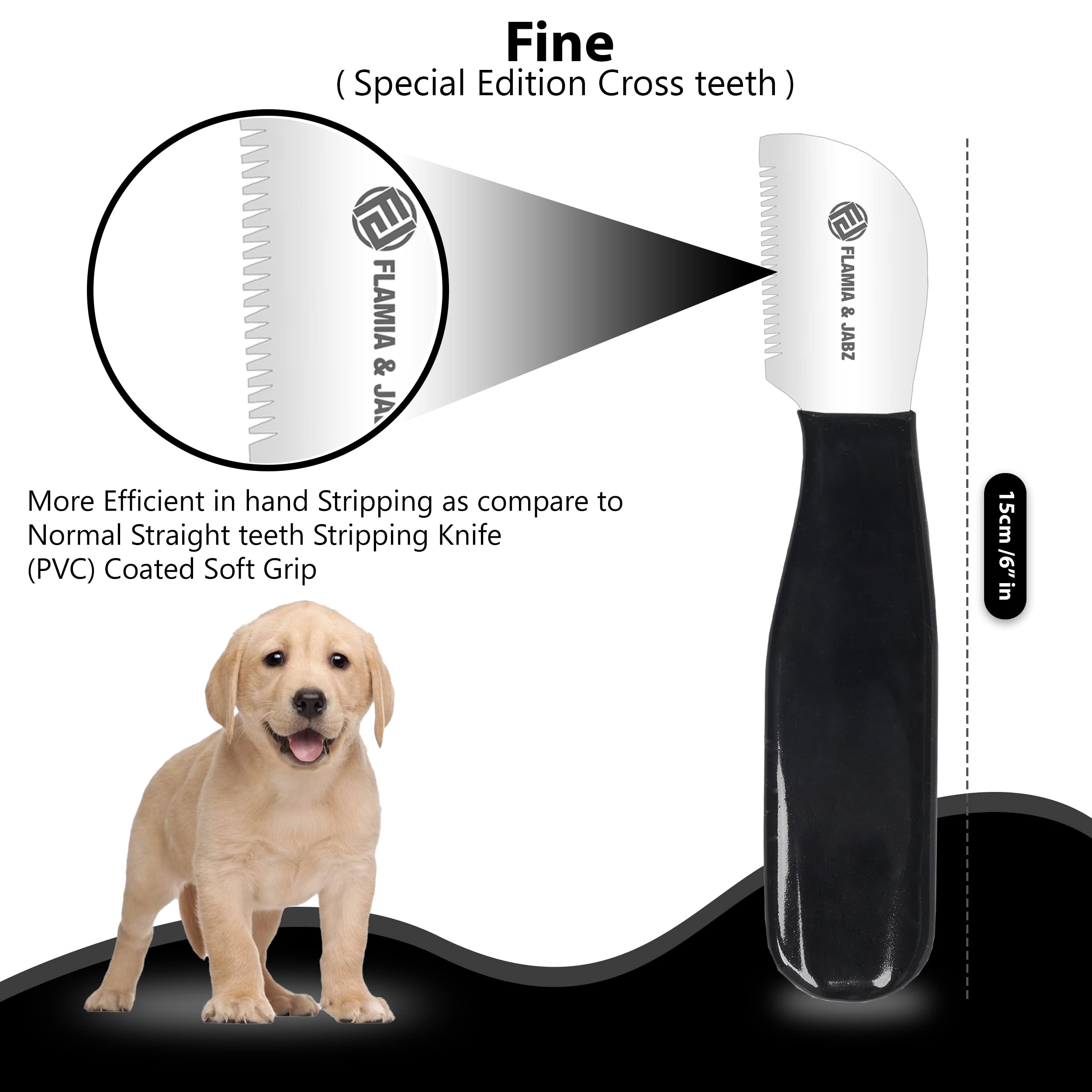 FLAMIA & JABZ Professionelles Fellpflegemesser-Set für Hunde mit Kreuzzähnen (5-teiliges Set mit Rechtshänder-Abisolierwerkzeugen mit weichem PVC-Griff und glänzenden Edelstahlklingen)