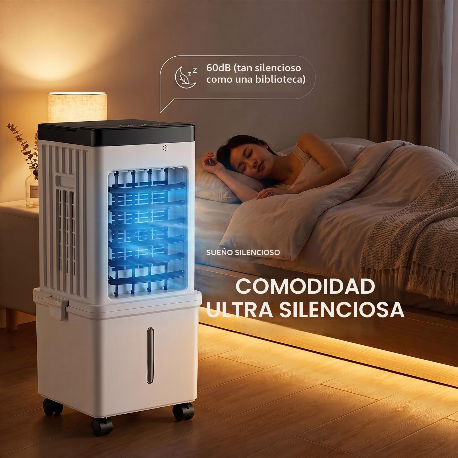 Aire Acondicionado Portatil sin Tubo Exterior, Tanque de Agua de 15L 4 Cristales de Hielo 3 Potentes Velocidades de Ventilador Air Conditioner Cooler Fan