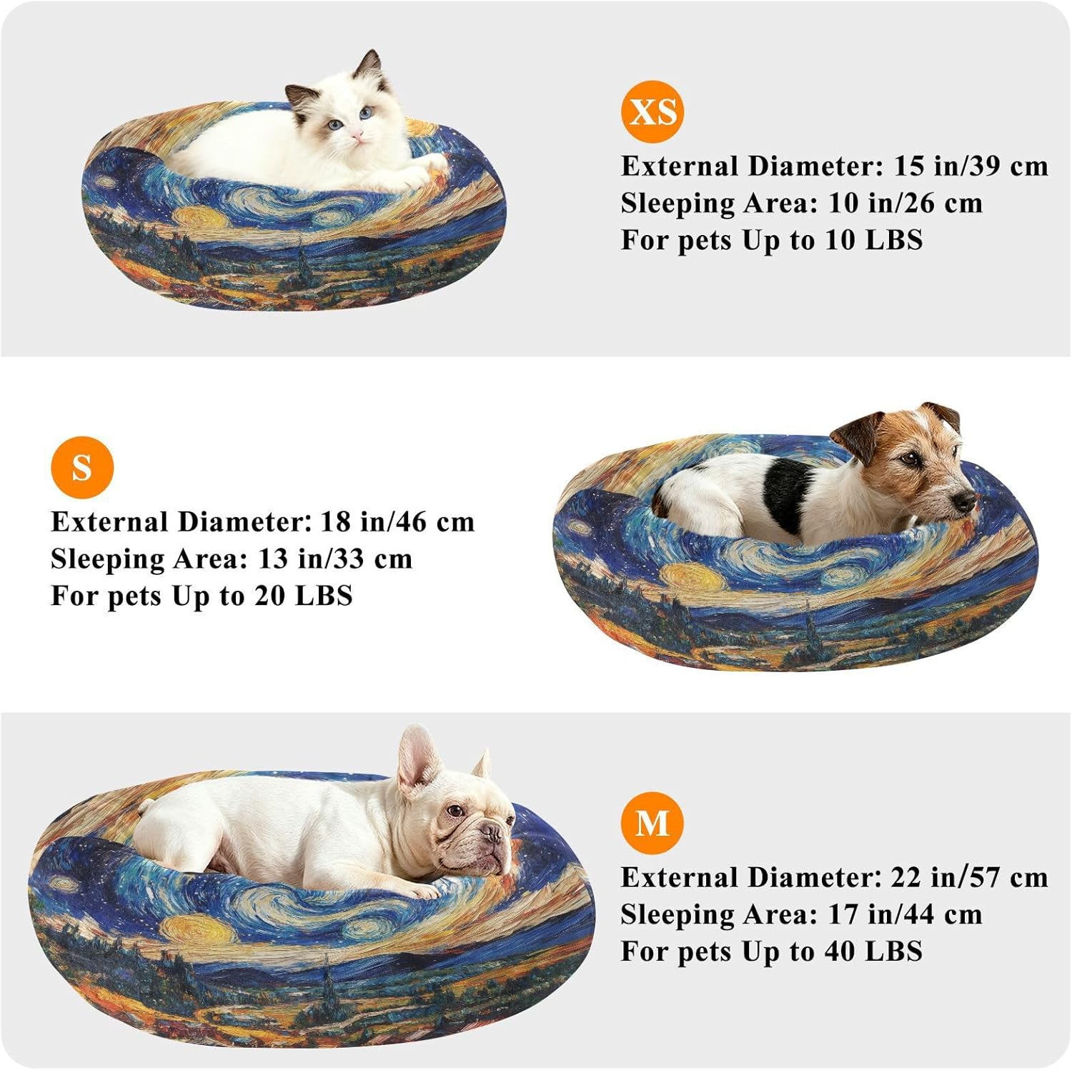 Dog Bed Ultra Soft Fluffy Comfortable Cat Bed, Van Gogh Art Washable Dog Beds Anti-Slip Round Pet Beds for Medium Dogs