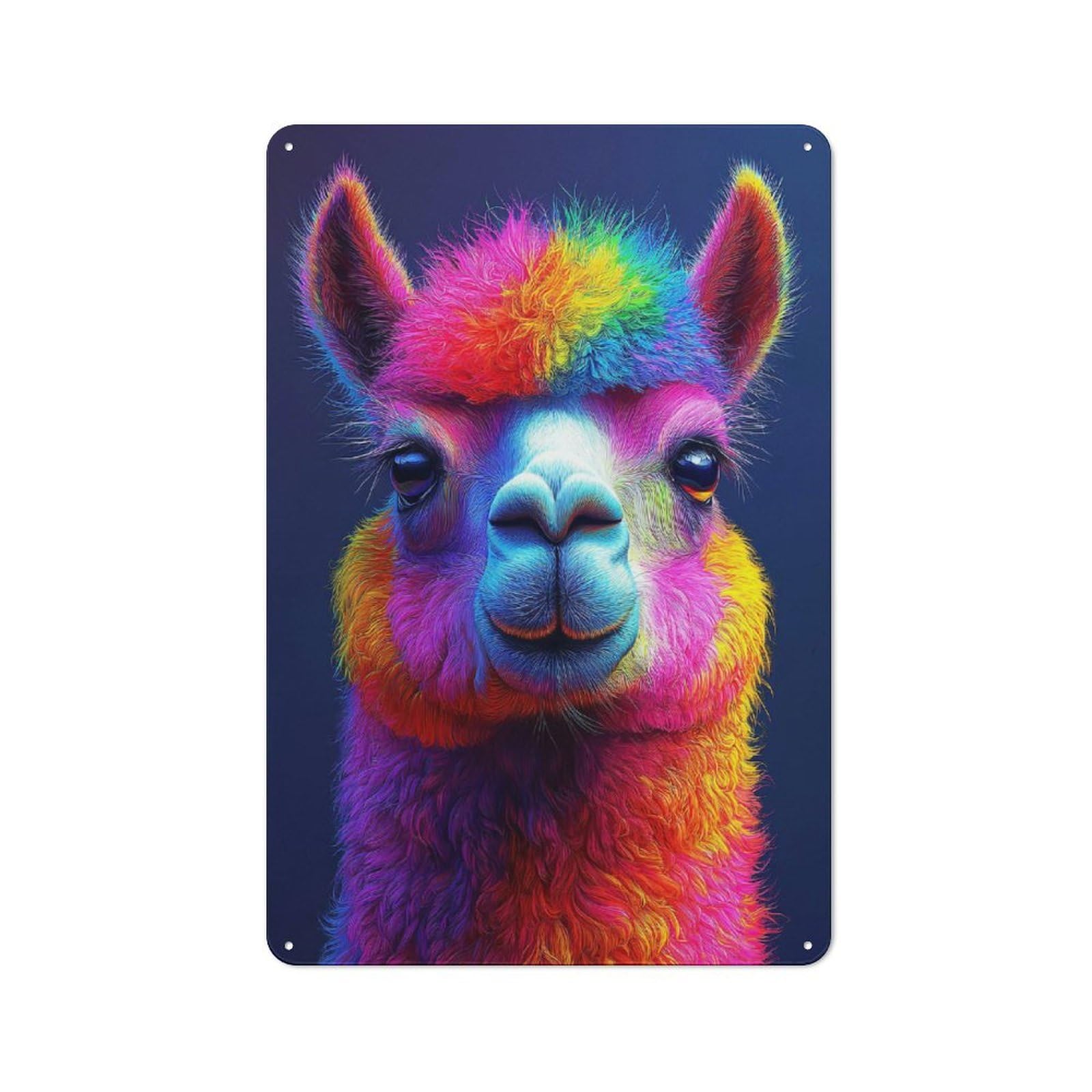Junmoney Style-21 For Bar Or Restaurant, Rainbow Llama Portrait Retro Metal Plaque 30X20cm, A Decorative Christmas Gift For Hospitality Decor Collectors
