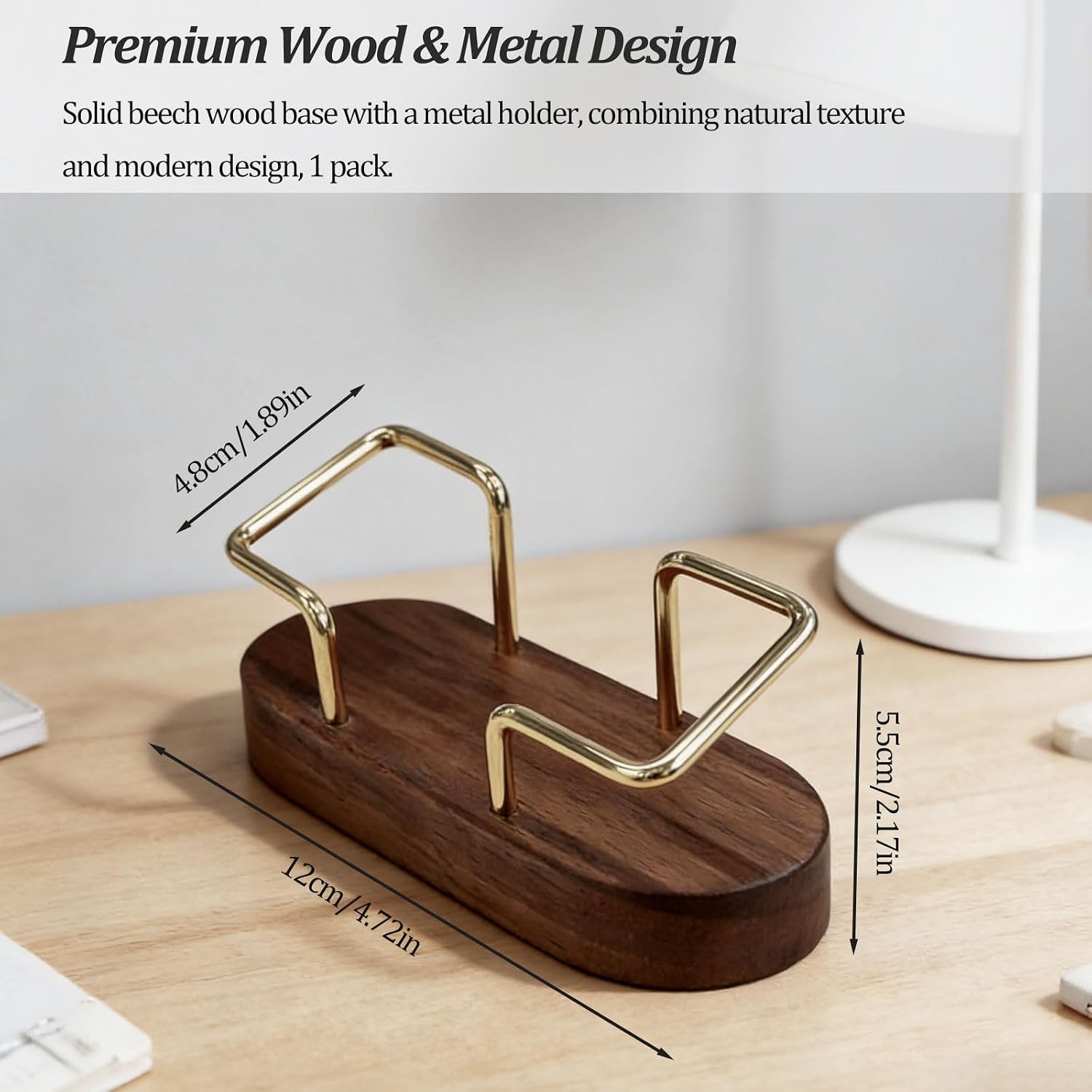 Wooden Desk Business Card Holder, Creative Walnut & Brass Business Card Display Stand for Office Tabletop, Elegant Card Organizer (Walnut, 1 Pack) image 2