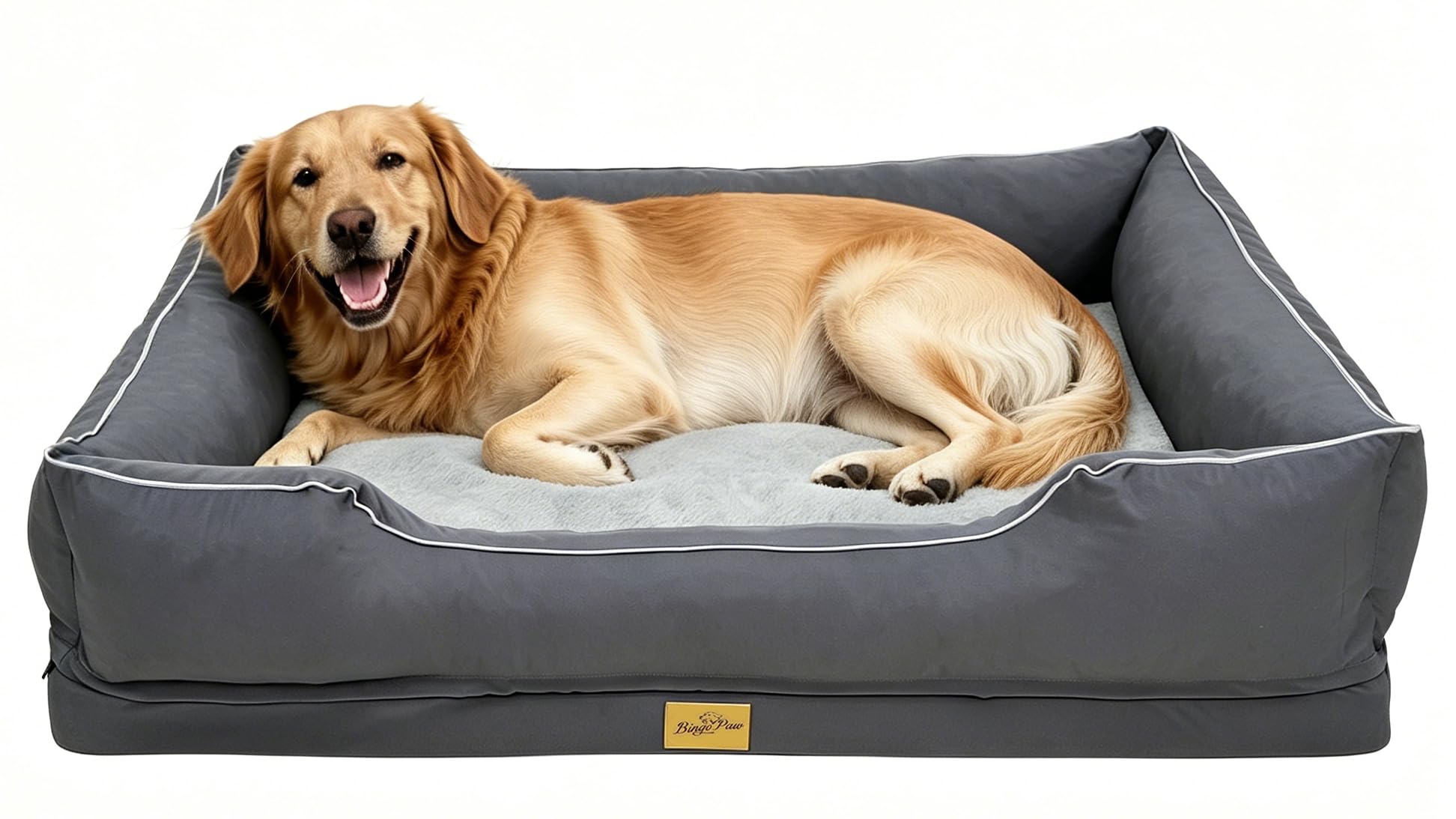 BingoPaw Extra Large Orthopedic Dog Bed, 111 x 88 x 23 cm, Dog Sofa with Removable and Washable Cover, Dog Mattress with Waterproof Surface and Non-Slip Bottom, Grey, XXL