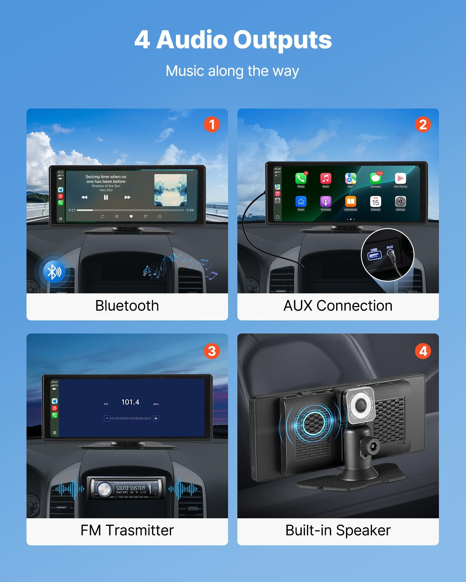 VEVOR Autoradio Wireless 254 mm, Radio Portatile con Touch Screen, Radio HD con Apple CarPlay e Android Auto, Schermo CarPlay con Telecamere, Controllo Vocale, Bluetooth, Navigazione GPS