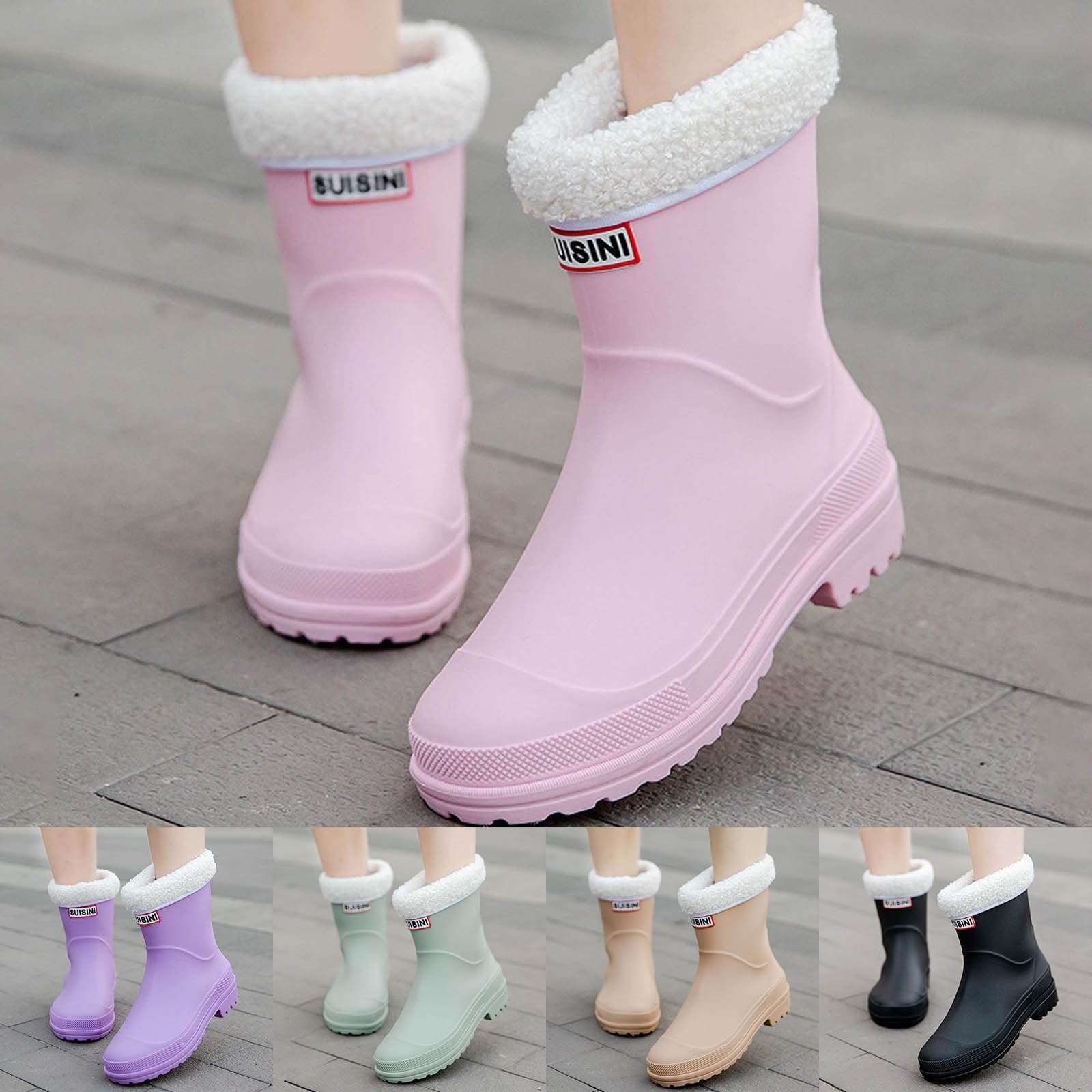 Botas de goma para mujer, forradas, botas de lluvia de media altura, botines de invierno, botines para el tobillo, botas de lluvia, botas de jardín, impermeables, zapatos de trabajo, zapatos