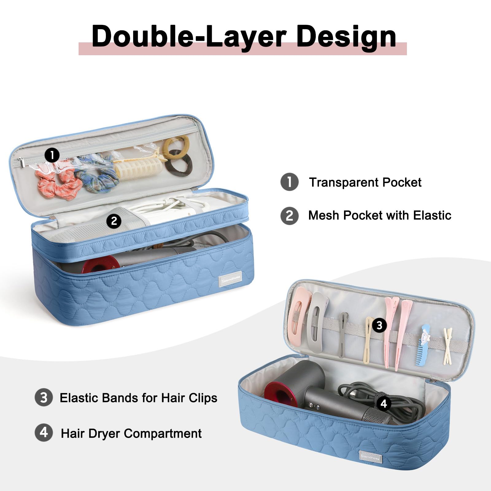Estuche de transporte de viaje de doble capa portátil para mujer, compatible con secador de pelo Revlon de un solo paso y voluminizador, cepillo de aire caliente y accesorios, serie Scandihome