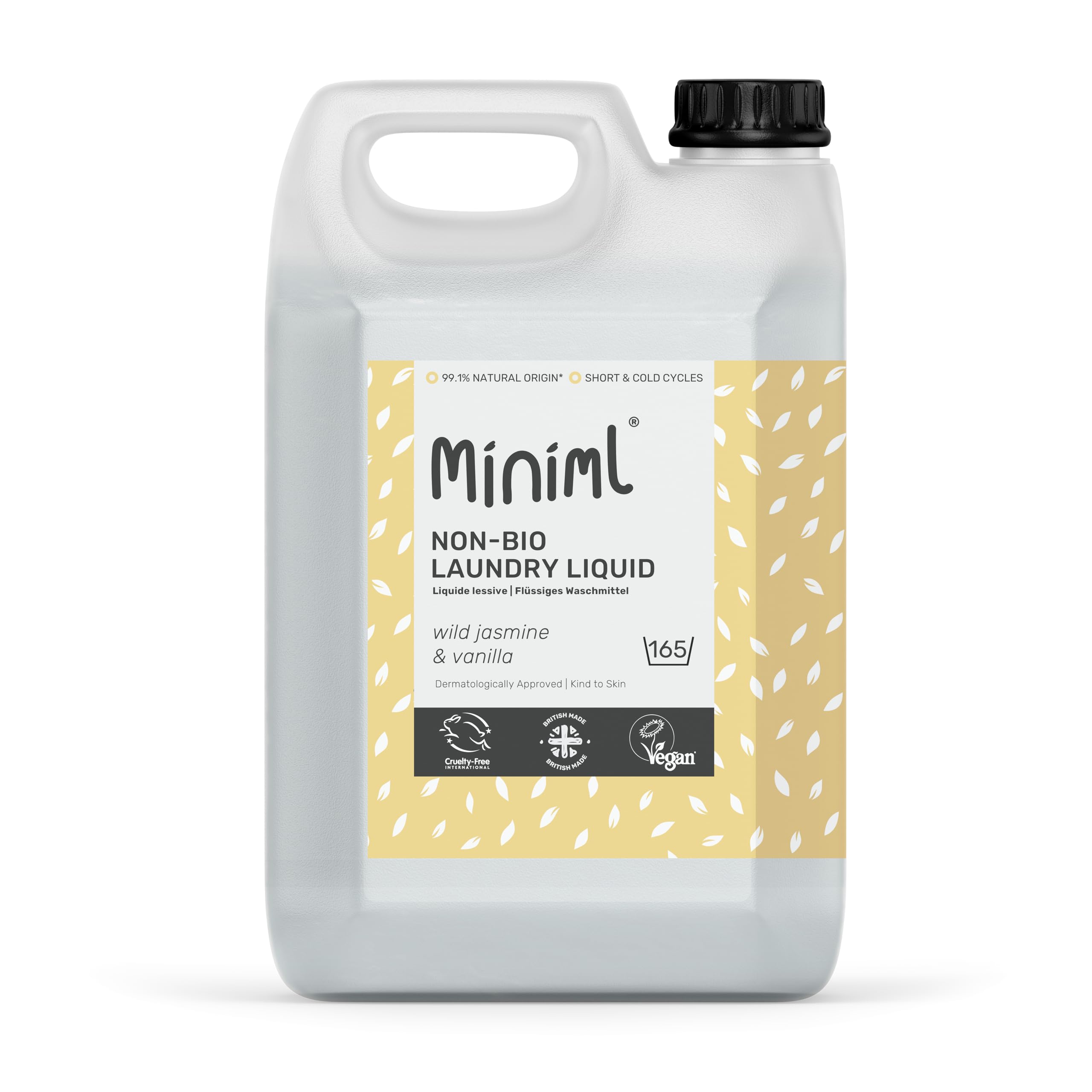 Miniml Laundry Liquid Washing Detergent 5L Refill - Natural Non Bio Wild Jasmine & Vanilla Scented Clothes Washing- Machine or Delicate Hand Cleaning - 100% Vegan & Cruelty Free (165 Washes)