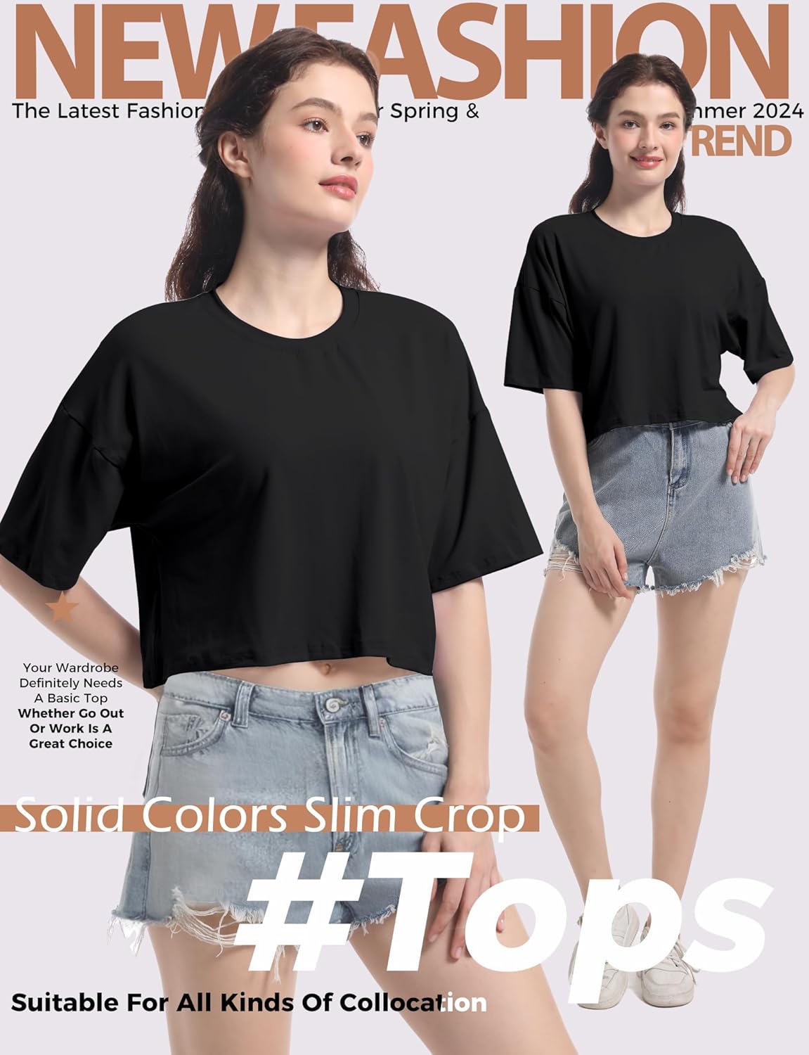 Women's Basic Crop Top Drop Shoulder T Shirt Half Sleeve Cropped Tee Crewneck Short Sleeve Casual Summer Solid Crop Tops - Image 5