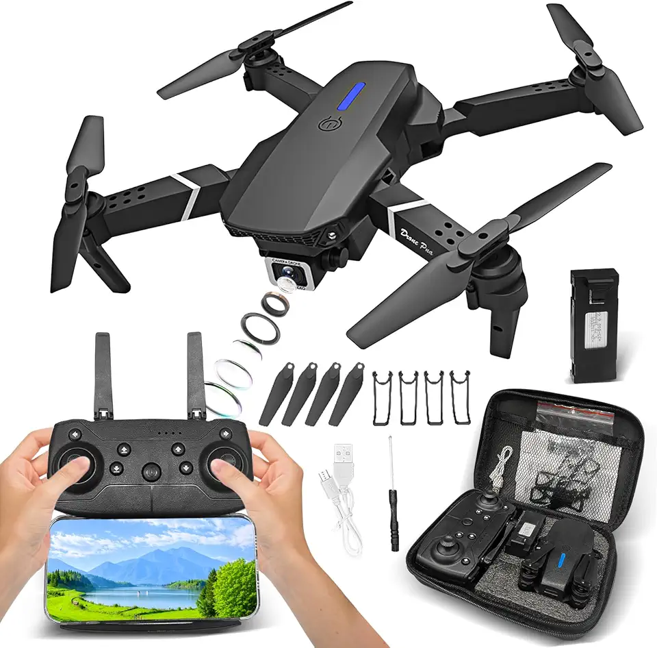 Drone com Câmera 4K, Drone Profissional FPV, Dobrável Mini Controle Remoto DroneQuadricóptero, Bateria 1800mAh Drones Infantil com Bolsa de Transporte (E88)