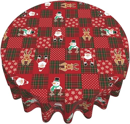 Miniatura 6 de VEDACHIC - Mantel redondo de 70 pulgadas, diseño de muñeco de nieve, Papá Noel, reno, a cuadros, mantel de Navidad, lavable, resistente al agua,