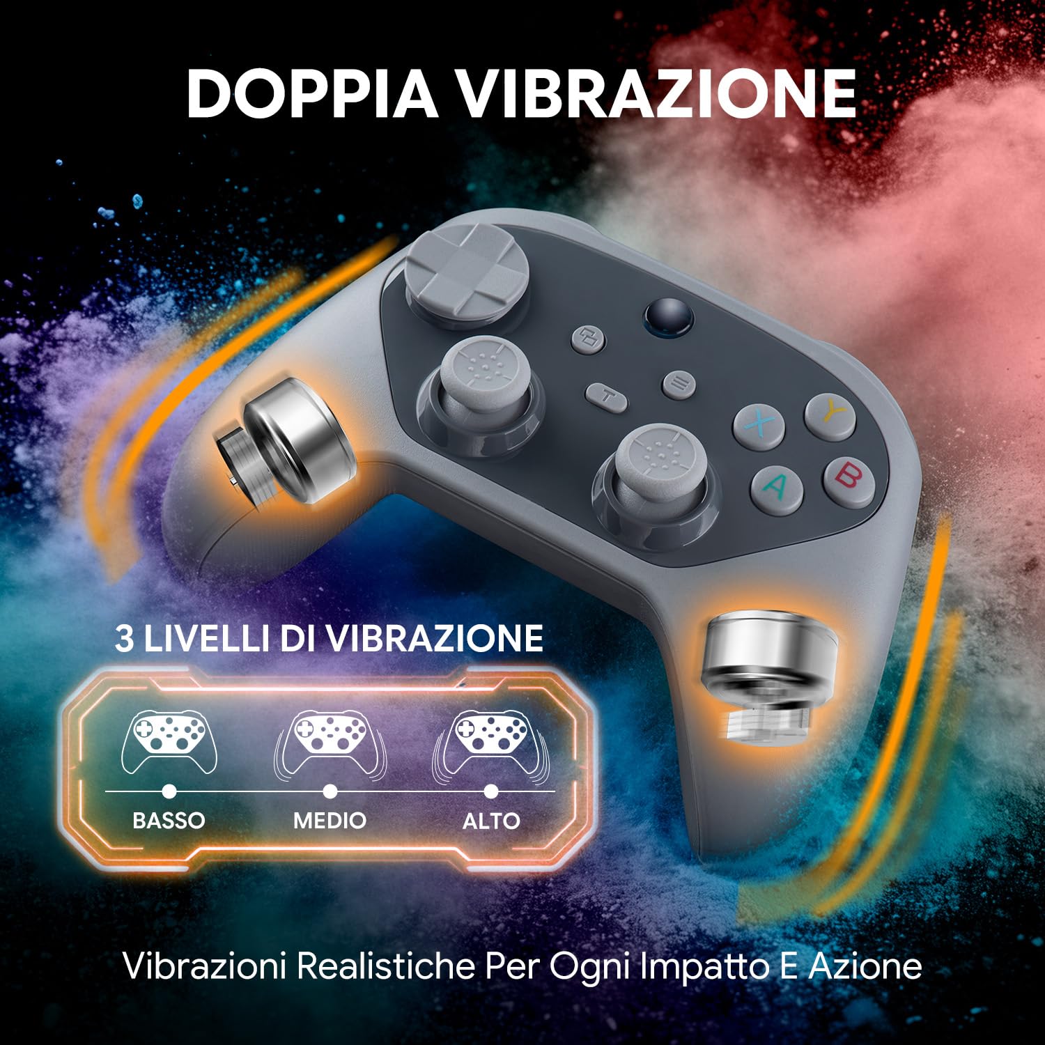 NITHO KARMA Controller Wireless Compatibile con Switch, Switch 2, PC, iOS e Android, Gamepad con Hall Effect, Tasti Posteriori Programmabili, Turbo, Giroscopio a 6 Assi e Doppia Vibrazione – Grigio