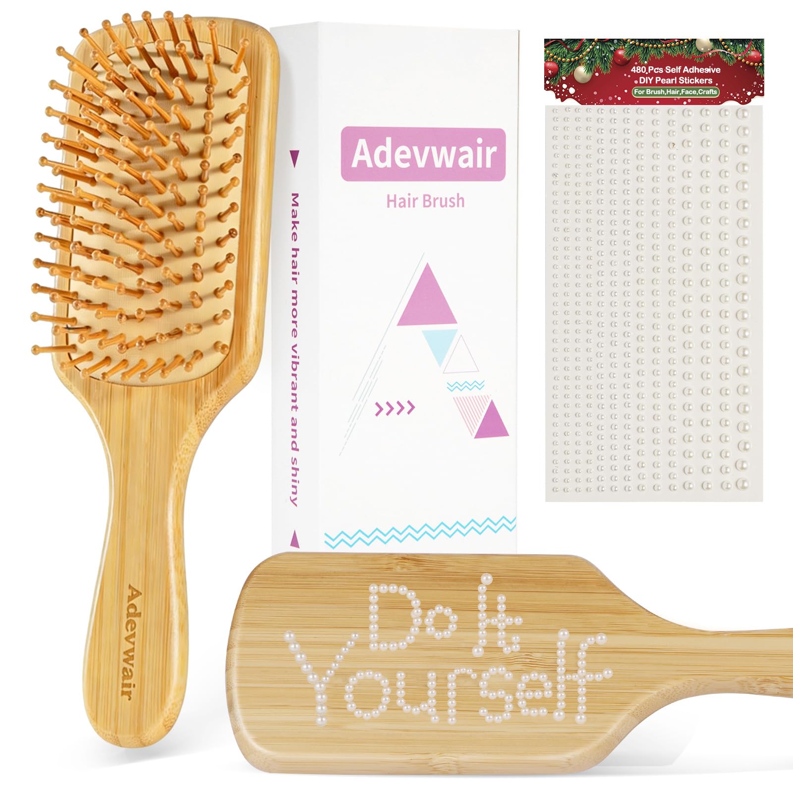 Bamboo Hair Brush Natural Hairbrush for Hair Growth, Paddle Hair Brushes for Women Men Kids Massage Scalp, Wooden Detangler Brush for Wet Curly Thick Fine Thin Hair, DIY Wedding Party Gifts