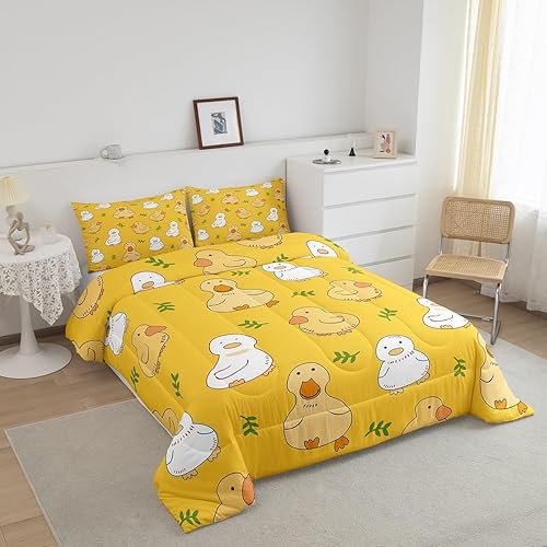 Miniatura 2 de Erosebridal Juego de ropa de cama de pato de dibujos animados para niños y niñas, bonito juego de edredón de pato amarillo, lindo relleno de edredón