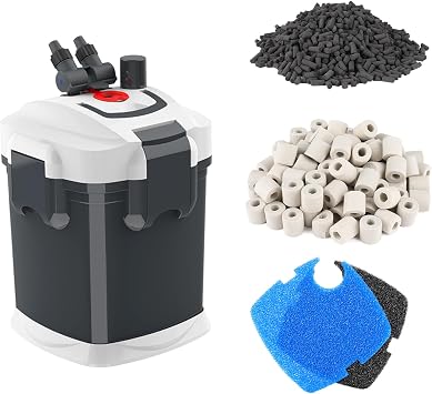 fishkeeper 528GPH Canister Filter, 3-Stage Filtration Aquarium Filter with Quartz Balls and Filter Cotton, Ultra-Quiet External Aquarium Canister Filter for Freshwater and Saltwater up to 150Gal (35W)