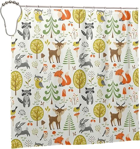 Miniatura 7 de GURUSS Cortina de ducha de animales del bosque, cortinas de ducha impermeables para baño, cortinas de baño para decoración de baño, juego de cortina