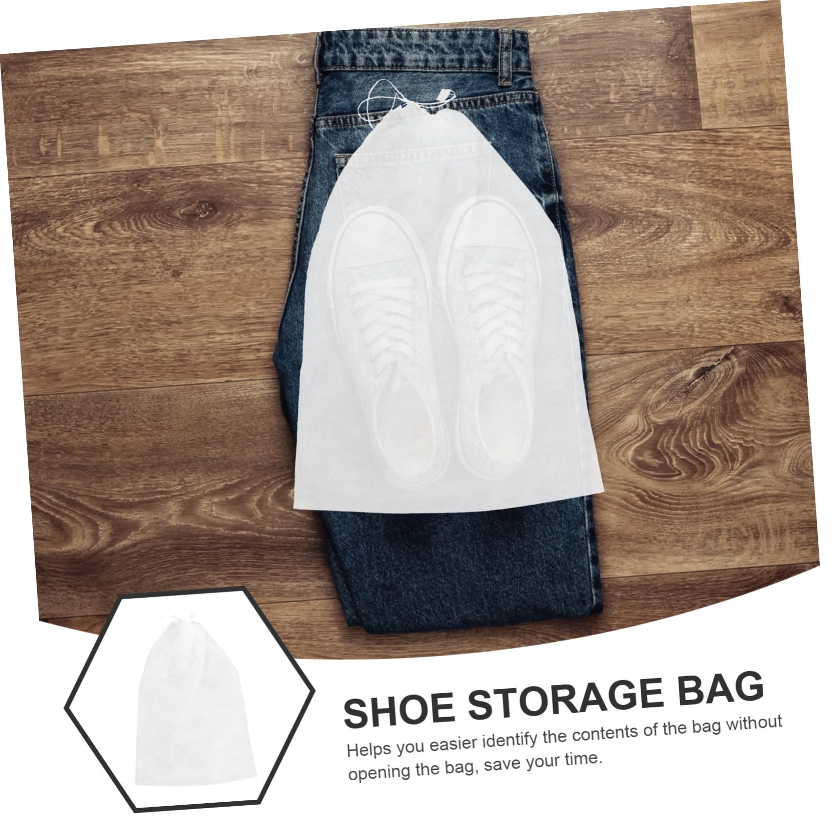 Sacchetto per Scarpe Coulisse 50 Pezzi Non Tessuto Bianco | Viaggio e Casa, Identificazione Rapida del Contenuto, Chiusura a Coulisse, Adatto a Scarpe e Scarpe da Danza