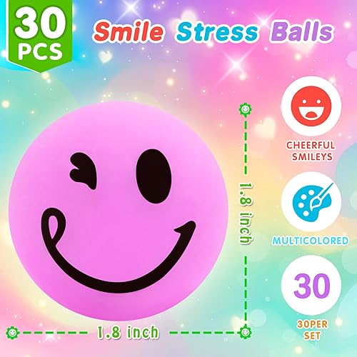 Miniatura 2 de Pelotas antiestrés para niños, paquete de 30 bolas sonrientes para niños y adultos, juguetes sensoriales de emoción a granel, pelota elástica para