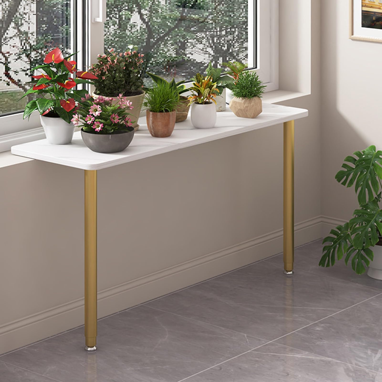 Height Adjustable Window Sill Extender for Plants, Indoor Window Sill Extension with Leg, Detachable Kitchen Spice Rack/Cat Window Perch(Gold,65x40cm(25 1/2x15 3/4"))
