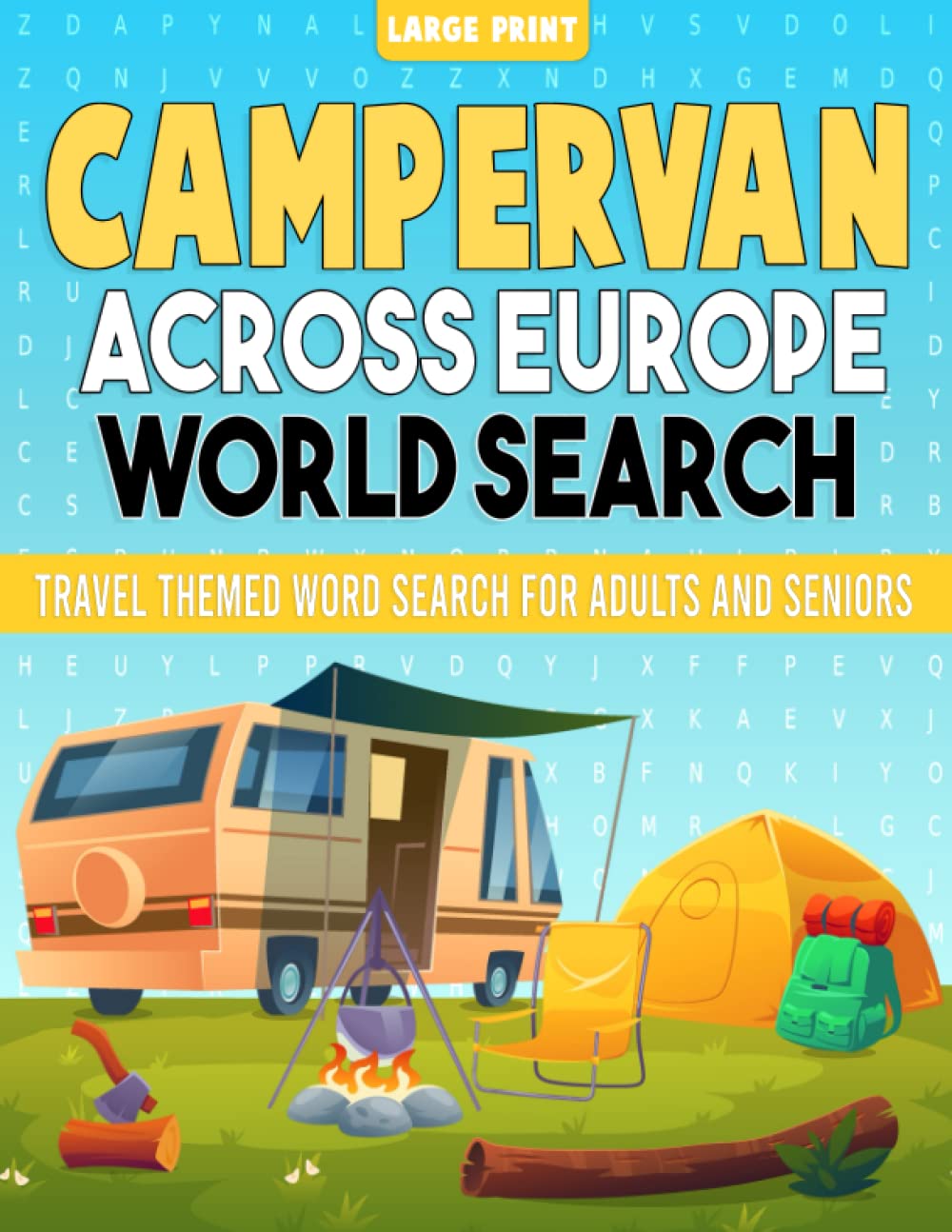 Campervan Across Europe Themed Word Search in Large Print for Adults and Seniors