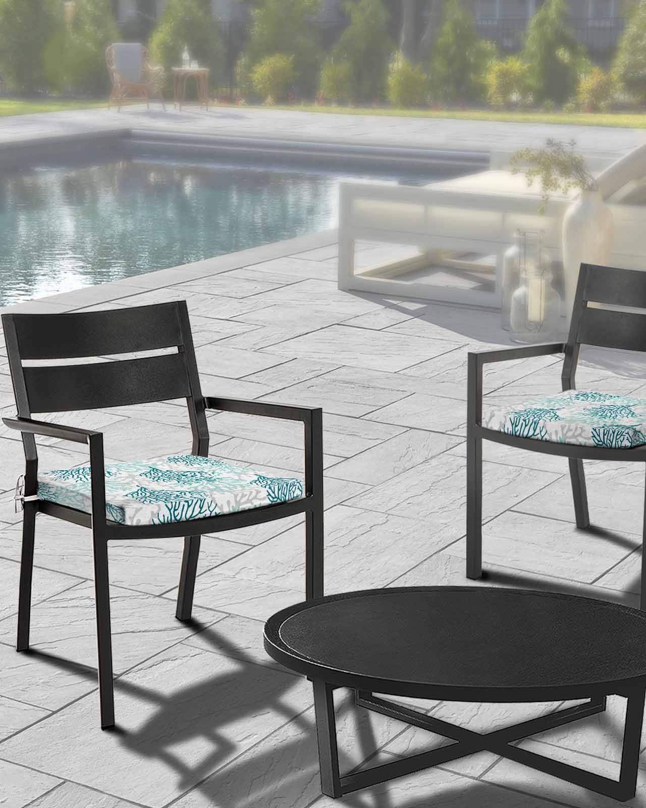Edwiinsa Turquoise Grey Coral Indoor/Outdoor Seat Cushions Cover,Waterproof Patio Chaise Lounge Cushion Cover for Beach Pool Side Chair Cushions 22x22x2 Pieces Coastal Gradient Teal Gray Modern White