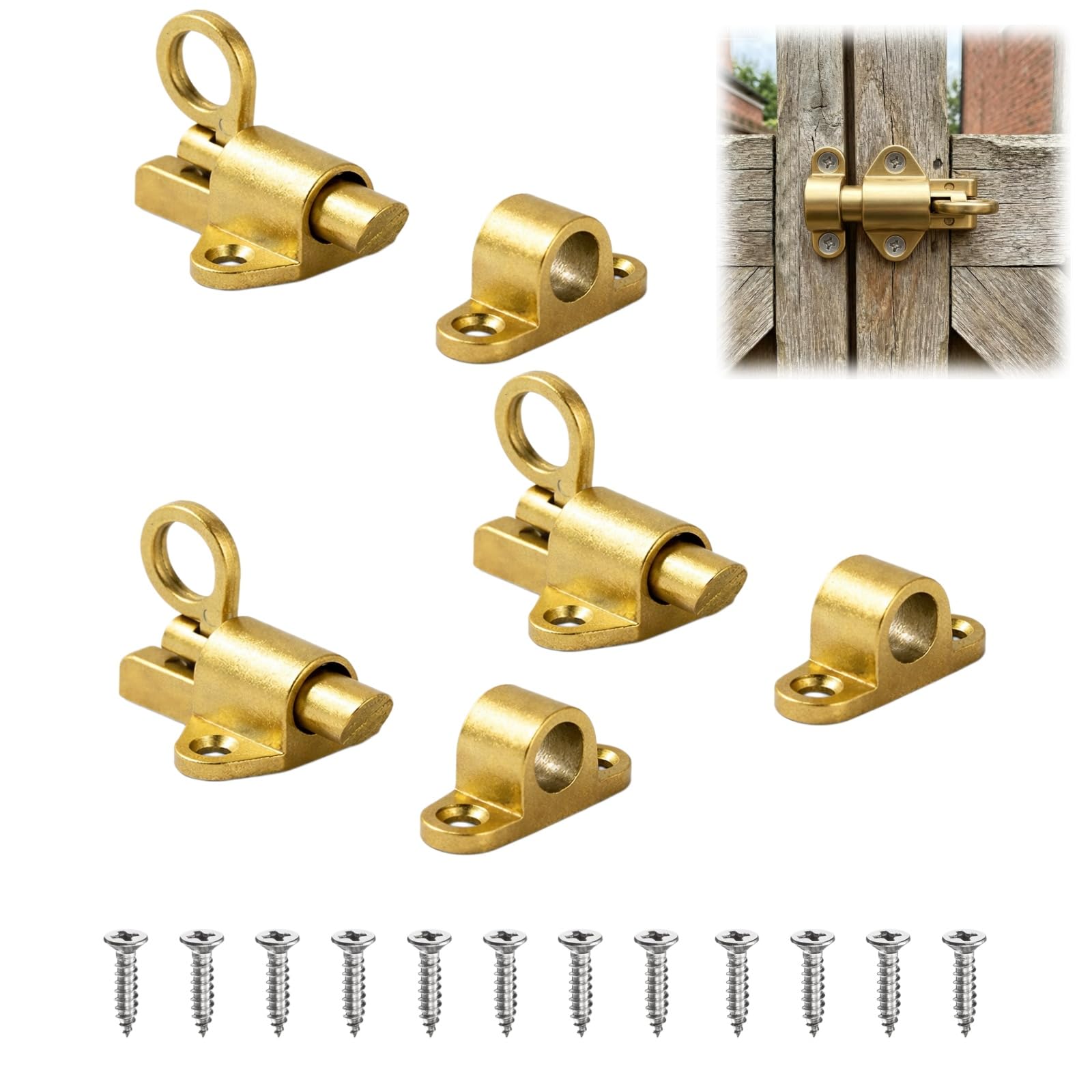 3Pcs Alum/inum All/oy Resilient Bolt Latch, Self-Closing Latches, Small Door Bolt & Bathroom Latch for Cabinet, Window, Gate & Sliding Door Security, Spring Pin Lock Catch(Gold)