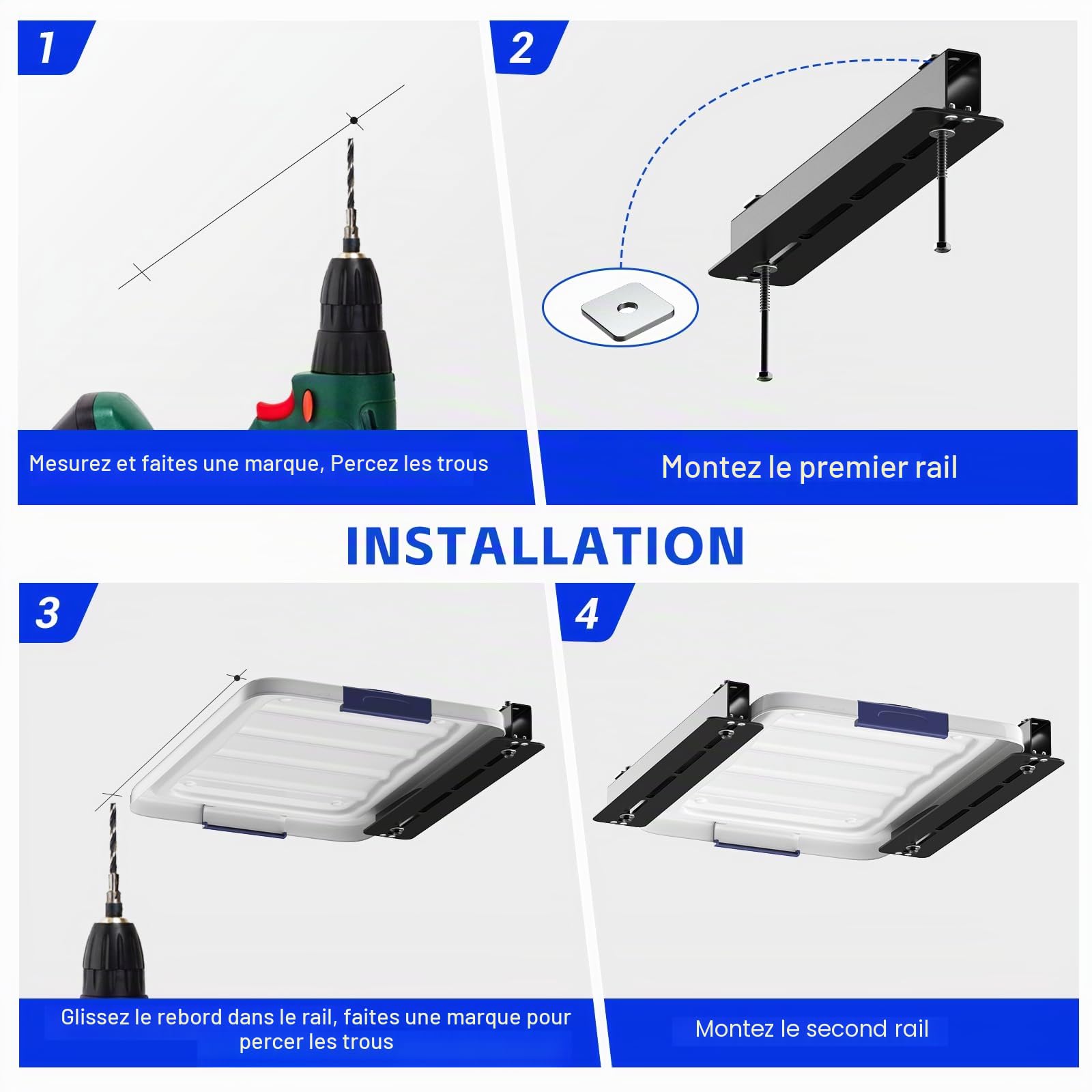 Lot de 6 Supports Robustes pour Plafond Garage Compatible avec 5 Bacs