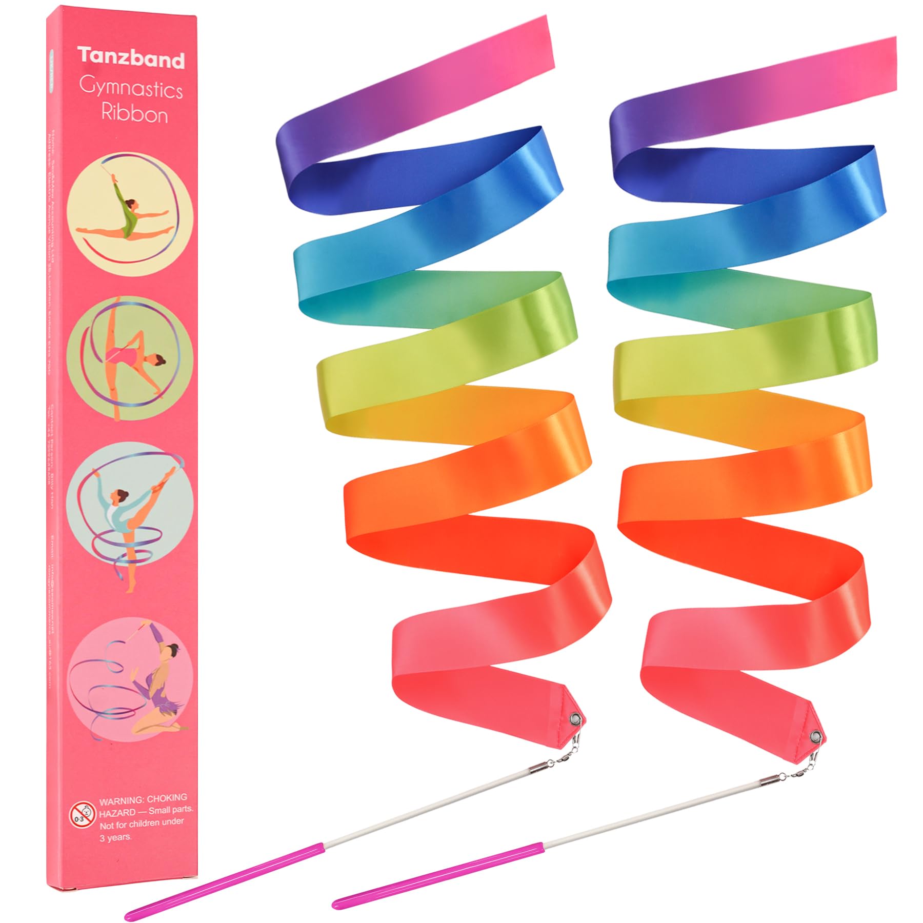 Yeavinfser Gymnastics Ribbon 2 Pack - Colorful Dance Band with Stick for Kids, Perfect for School Play & Home Fun. Vibrant Rainbow Streamers Ideal for Girls' Birthday Parties, Easter