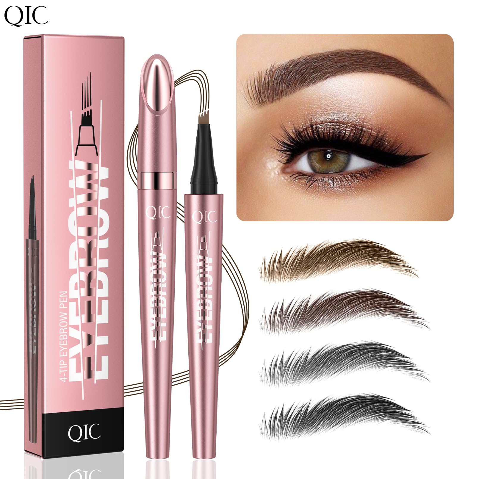Yulinlon Q708 Microblading Lápiz de Cejas 3D Impermeable, 4 Puntas, Duradero, Micro Aplicador para Cejas Naturales, Todos los Tonos de Piel (2#Marrón Oscuro)