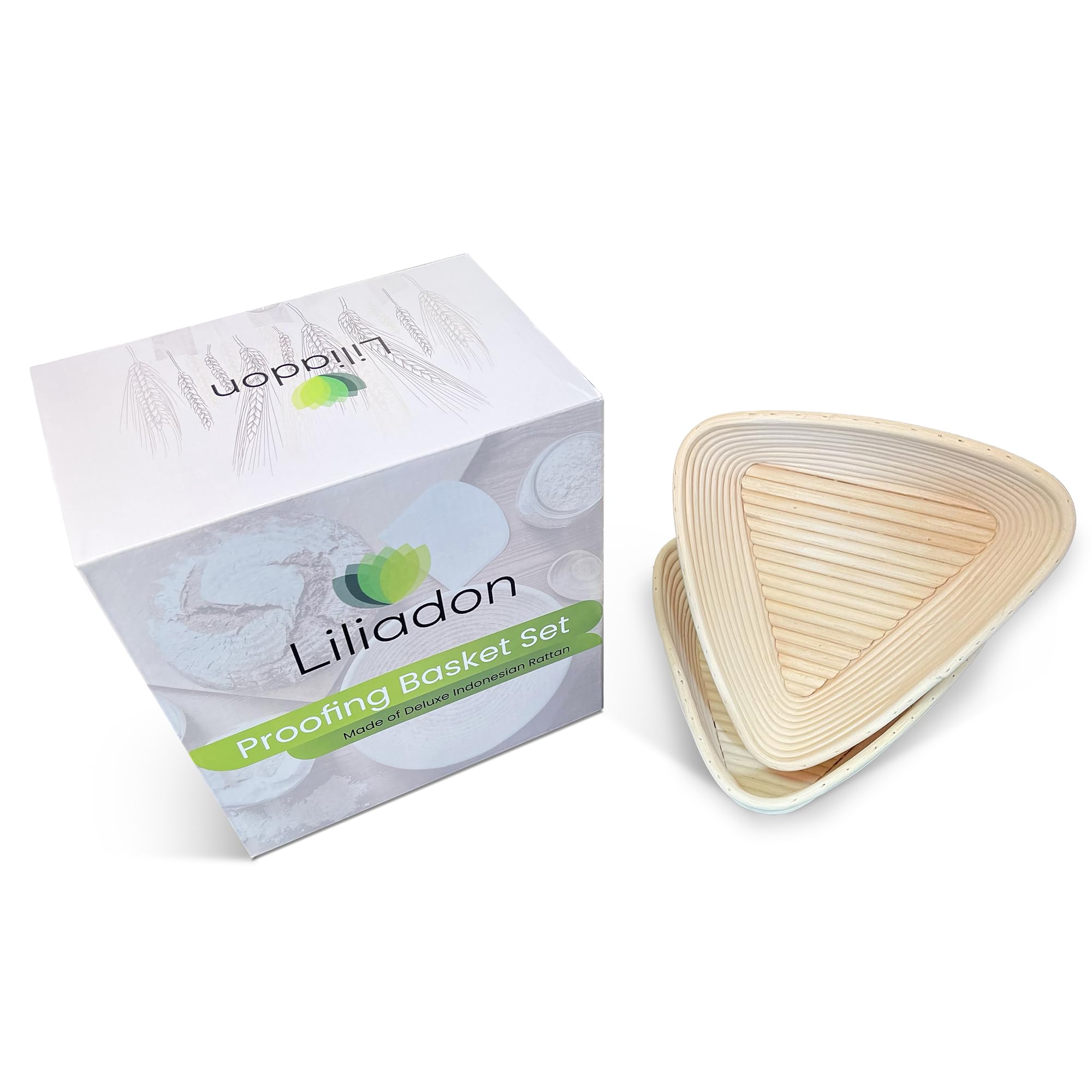 Triangle Brot-Gärkörbchen – Sauerteigkorb, Rattan – Starter-Set zum Backen von Dreiecksbroten – Geschenkset