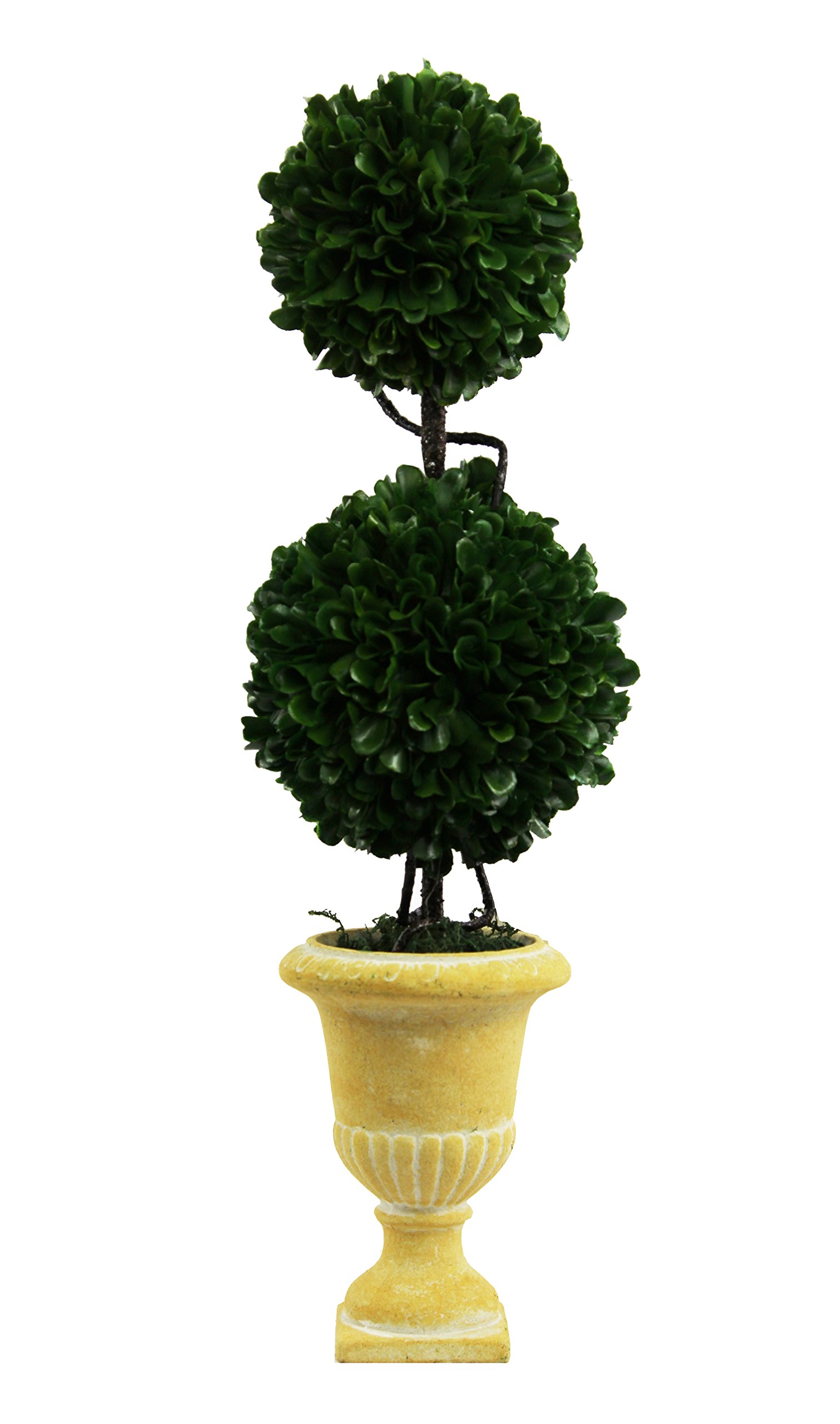 Admired By Nature Faux Preserved Artificial Boxwood Topiary Plant Tabletop with Double Ball in Pot, 18" H