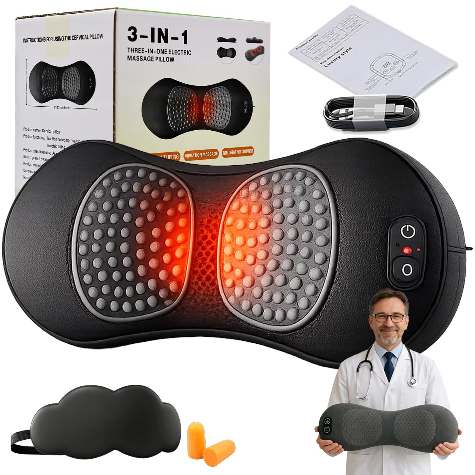LombaTech 3 en 1 Décompression Vertébrale à Domicile - 2026 Massage Lombaire Thérapie, Masseur Lombaire Et Sciatique Avec Chauffage Et Vibrations, Alignement De La Colonne Vertébrale, Sommeil (Noir)