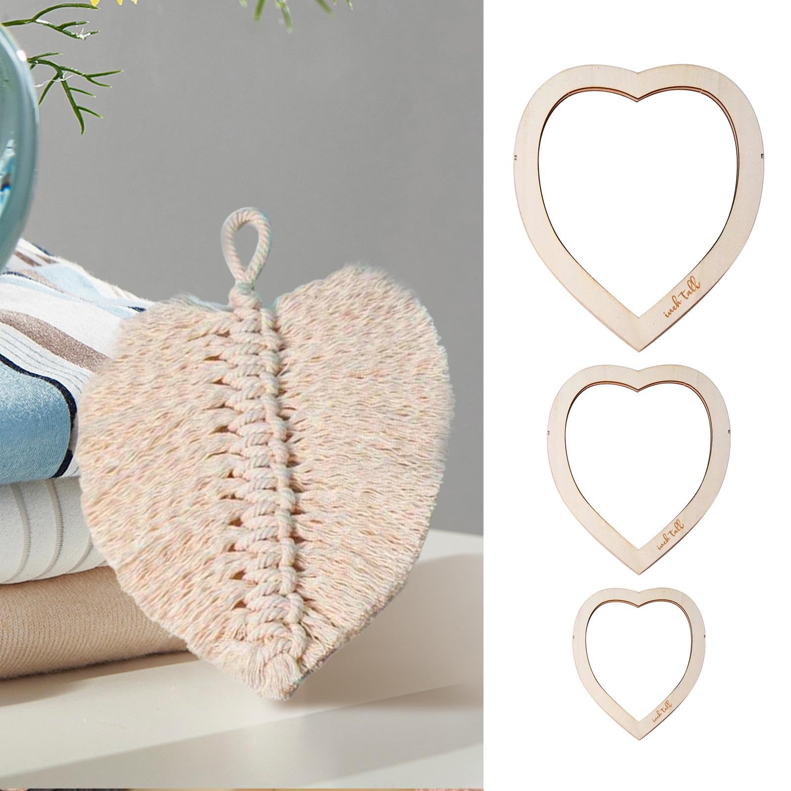 Qianly 3 Pieces Macrame Cutting Molds DIY Crafts Making Wood Macrame Cord Tool DIY Crochet Portable Room Macrame Wall Hanging Tool, Heart Shaped