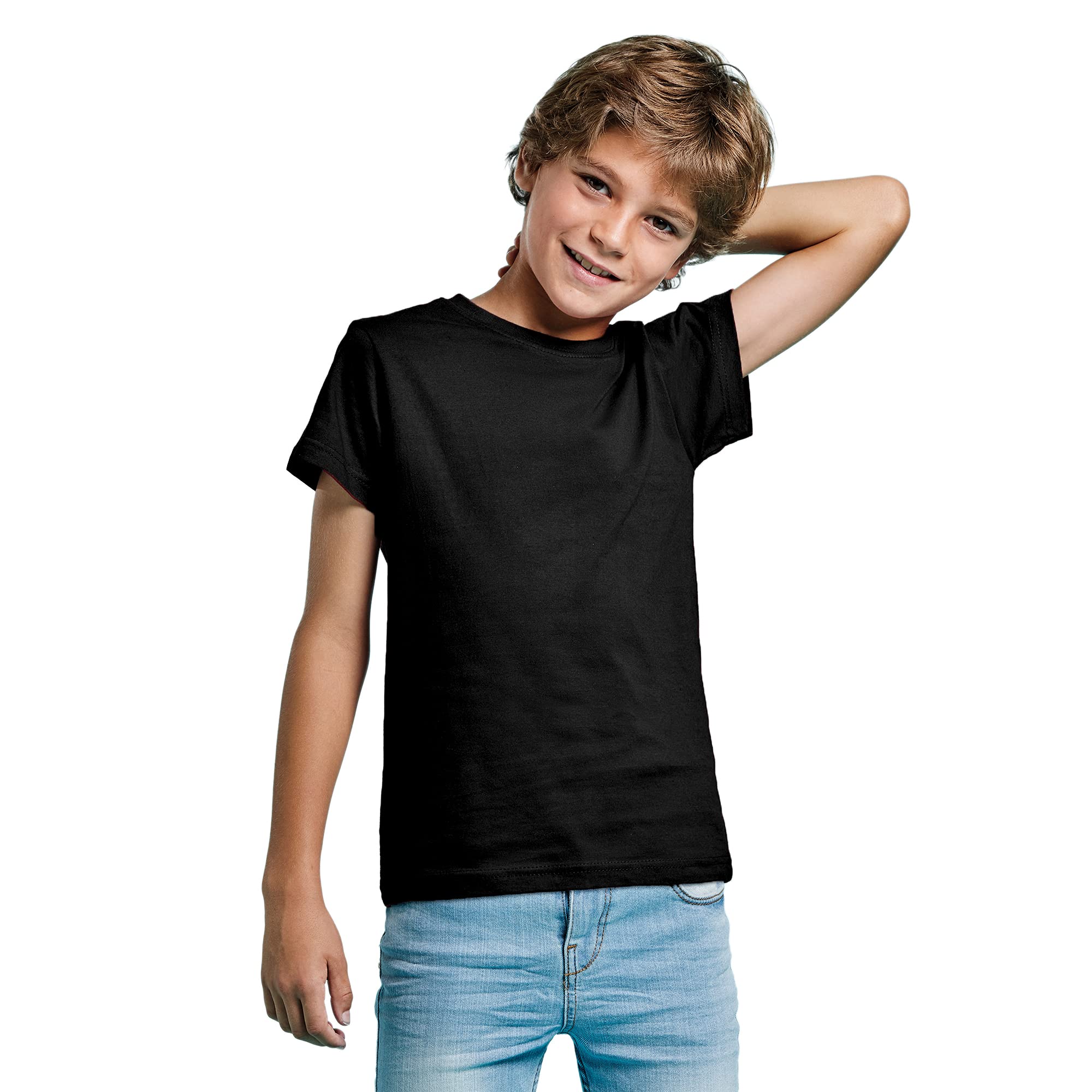 KINKIES Camiseta de Colores Manga Corta 100% Algodón para niños - Camiseta Unisex Cuello Redondo, cómoda, Suave, Lisa y Elegante