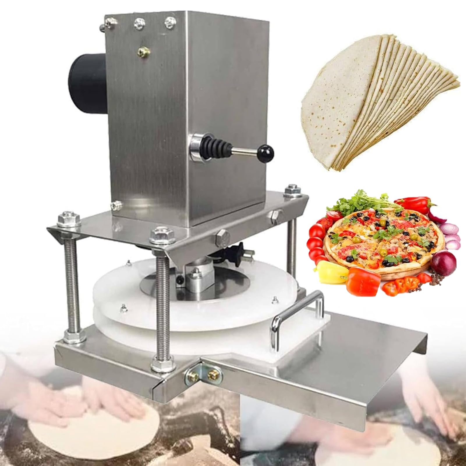 Commercial Electric Dough Press Machine - Professional Pizza & Press, Stainless Steel, Uniform Thickness for Restaurants